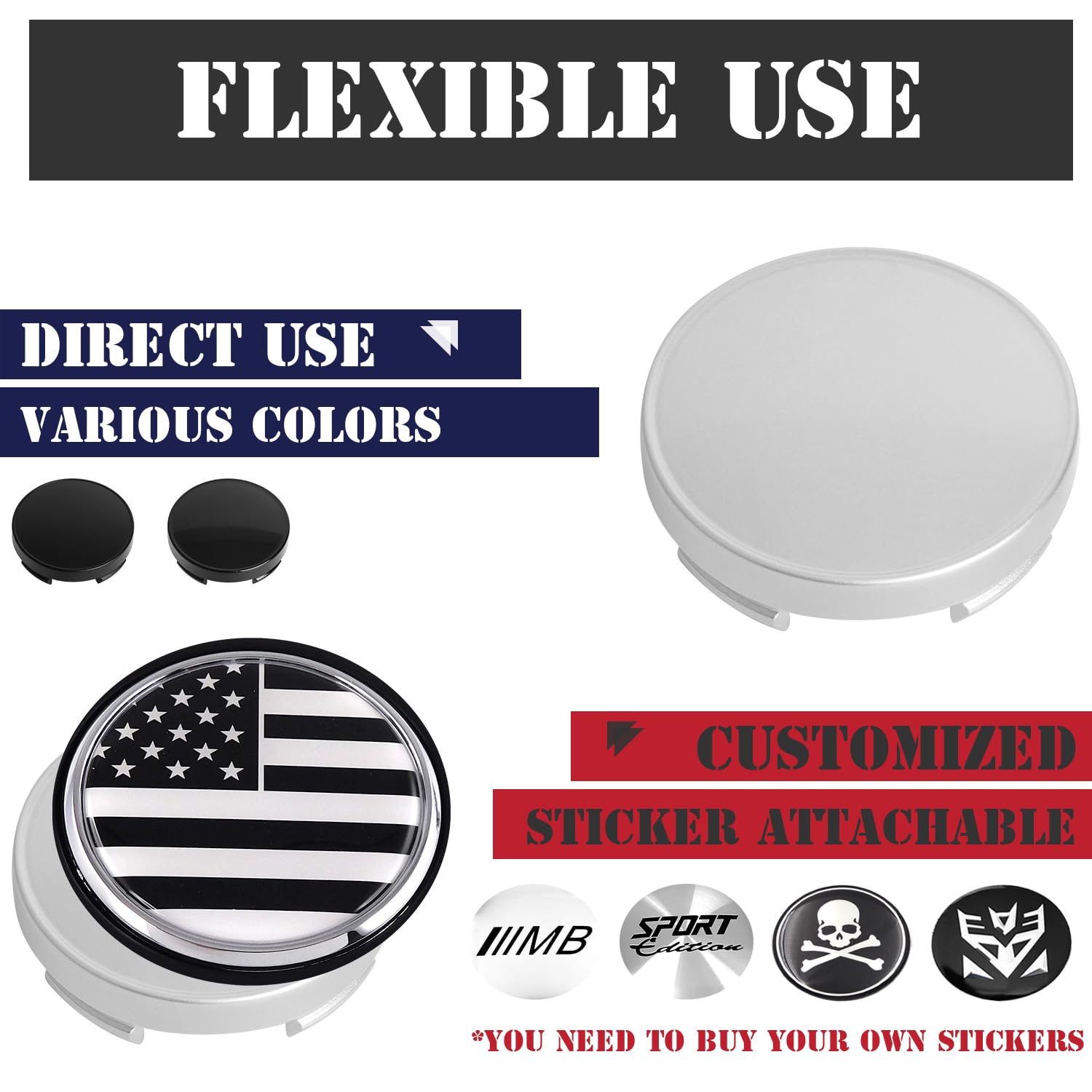 Kitspro 2.15Inch 55Mm Wheel Center Caps For Ford Edge Escape Focus Fusion Rim Hub Caps 6M21 1003 Aa, Pack Of 4 (Silver, Outer 55