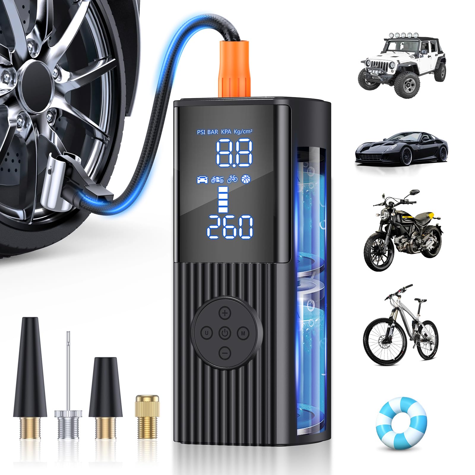 Hafuloky Tire Inflator Portable Air Compressor, 180PSI Cordless Air Pump with Digital Gauge, LED Light and Auto Shut-Off Functio