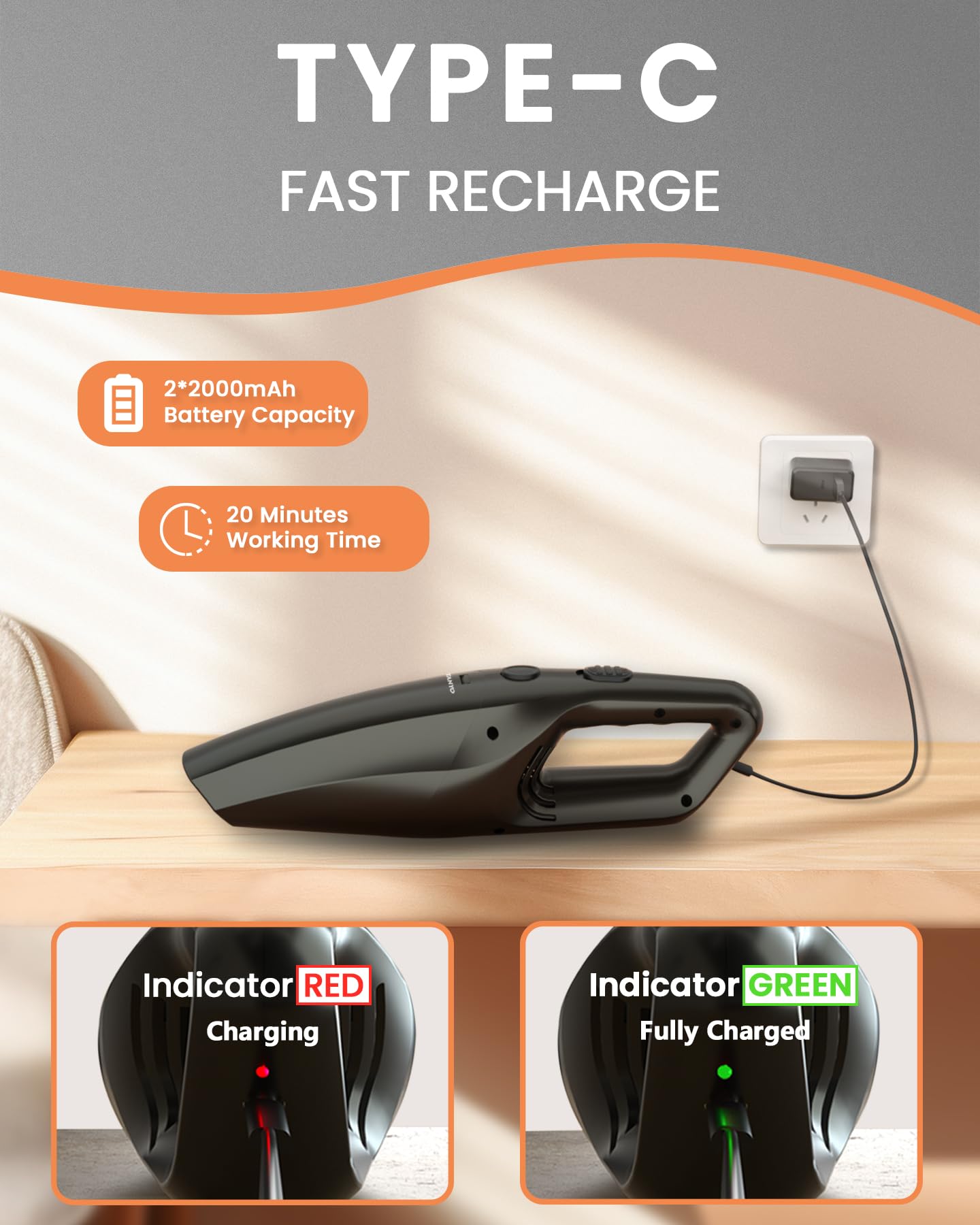 Tanyo Car Vacuum Cordless, Portable Handheld Car Vacuum Cleaner With Best Suction And 12000Pa Brushless Motor, Rechargeable Mini