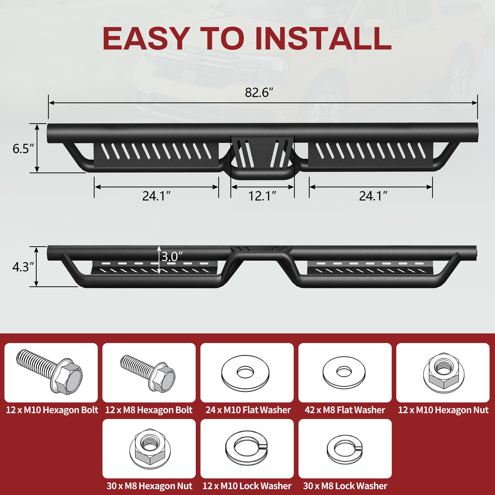 Yitamotor Running Boards & Side Steps Compatible With 2019-2025 Dodge Ram 1500 Crew Cab, Black Powder Coated Nerf Bar With Two-S