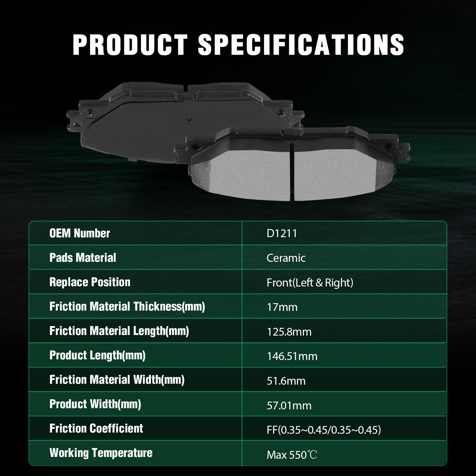 Automuto 4Pcs Front Ceramic Disc Brake Pads Set D1211 For Pontiac Vibe For Scion Im Tc For Toyota Corolla Im Matrix Mirai For Ra