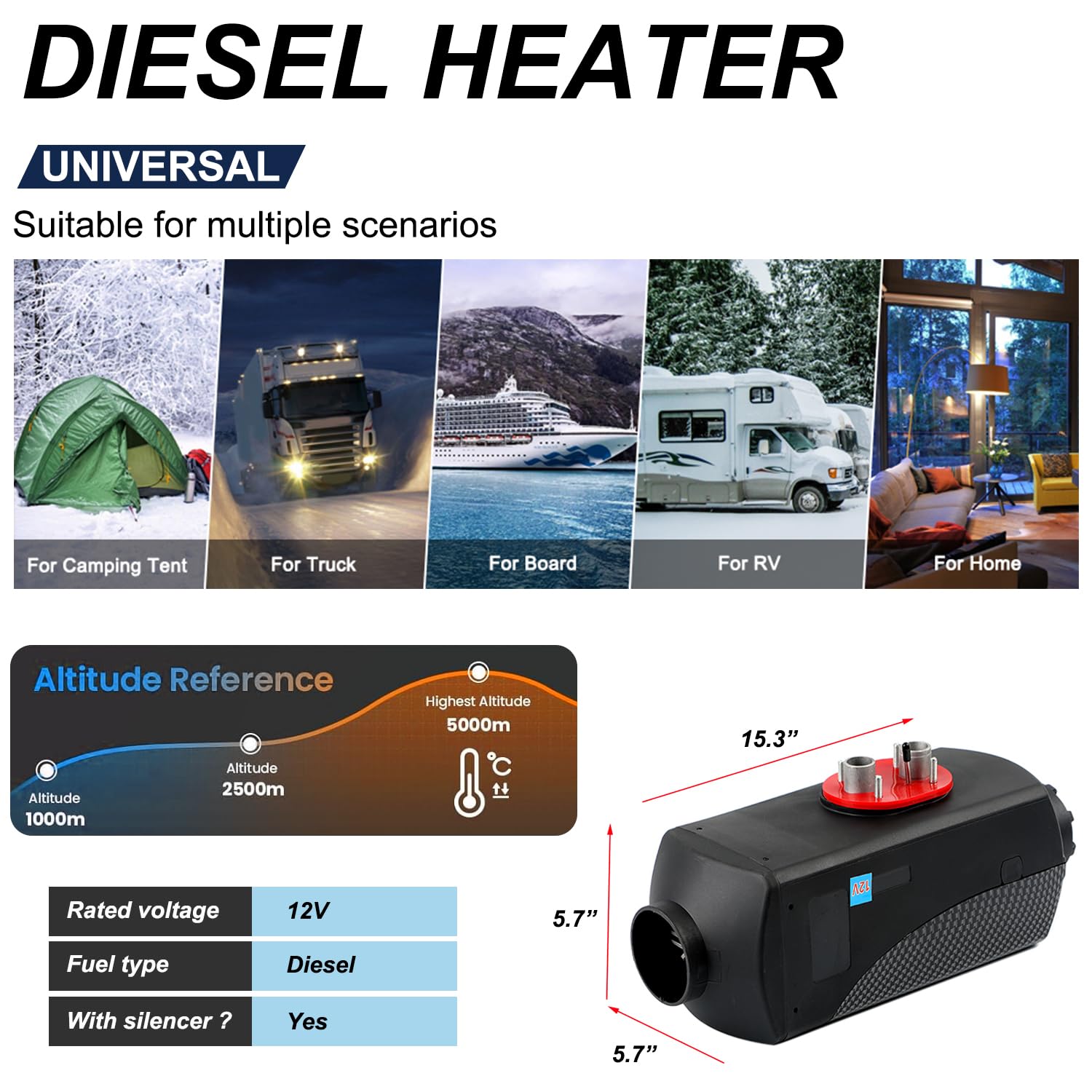 Triclicks Diesel Air Heater 12V 5Kw-8Kw Parking Heater Diesel Night Heater With Silencer Lcd Switch Remote Control 10L Tank For