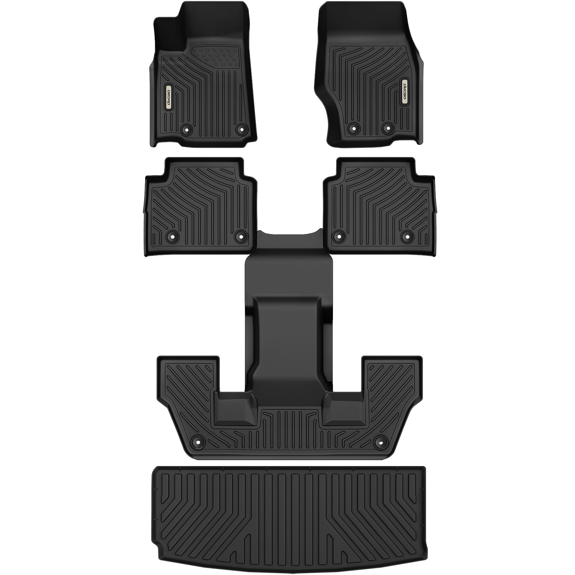 Oedro Floor Mats & Cargo Liner Fit For 2021-2024 Jeep Grand Cherokee L (Only For 6 Seat), Tpe All Weather Custom Fit 3 Row Floor