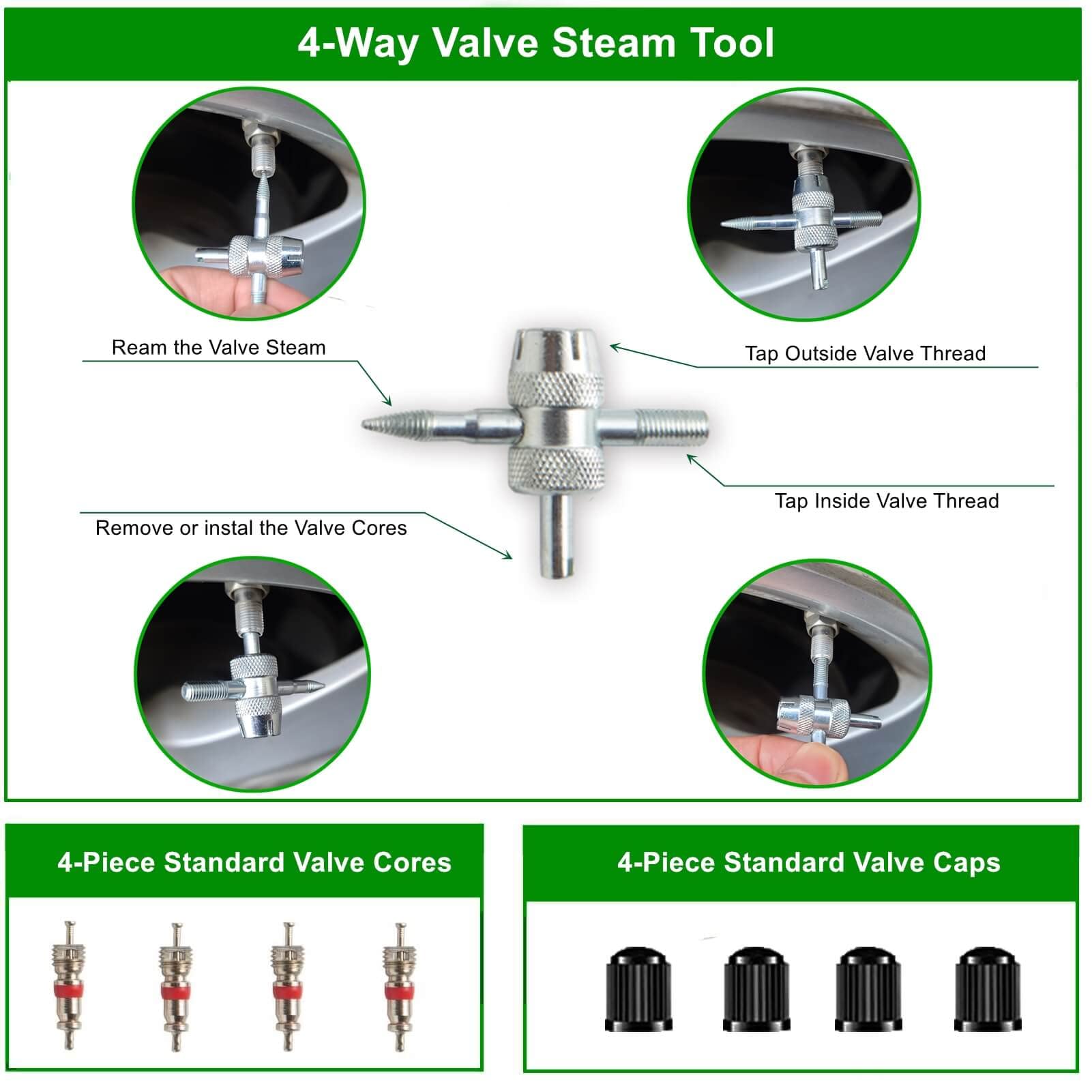 Holakit Tire Plug Kit, 22Pcs Compact Tire Repair Kit With Rubber Plugs, Upgrade T-Handle, 4-Way Valve Steam Tool, Flat Tire Puncture Repair Tools For Cars, Motorcycle, Atv, Suv