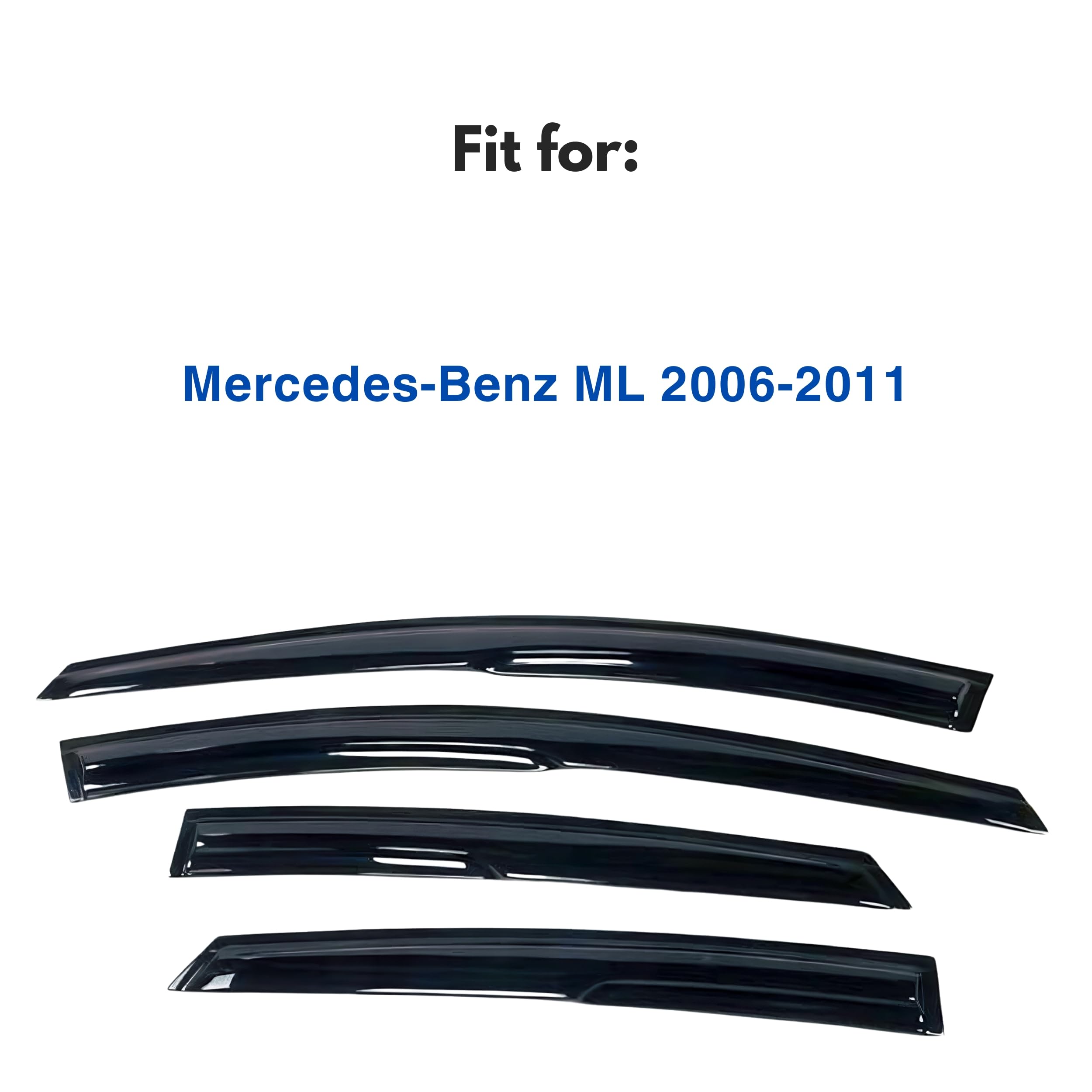 Ig Window Visor For Mercedes-Benz Ml 2006-2011, Rain Guard Tape-On Extra Durable Sun Wind Side Vent Window Deflector Mugen Style