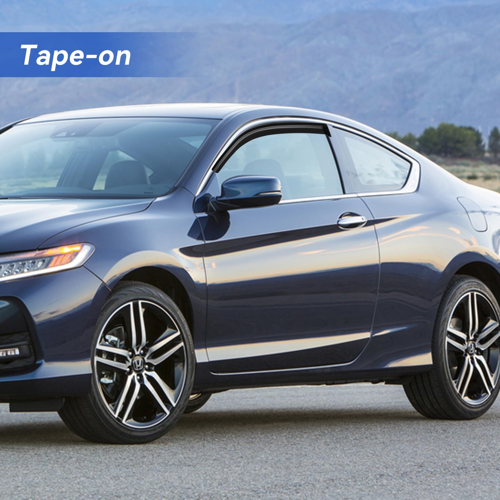 YQAUTEC Window Visors Rain Guards for 2013-2017 Honda Accord Coupe, Smoked Out-Channel Deflectors, Model YD-T2-0032