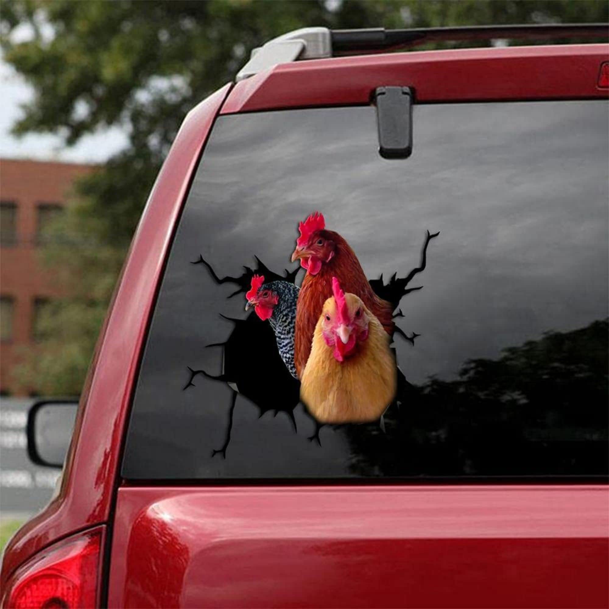 KedAiKJ 3D Chicken Decals Sticker Funny Animal Window Car Sticker Poultry Crack Car Decals Rear Window Stickers for Wall Car Gla