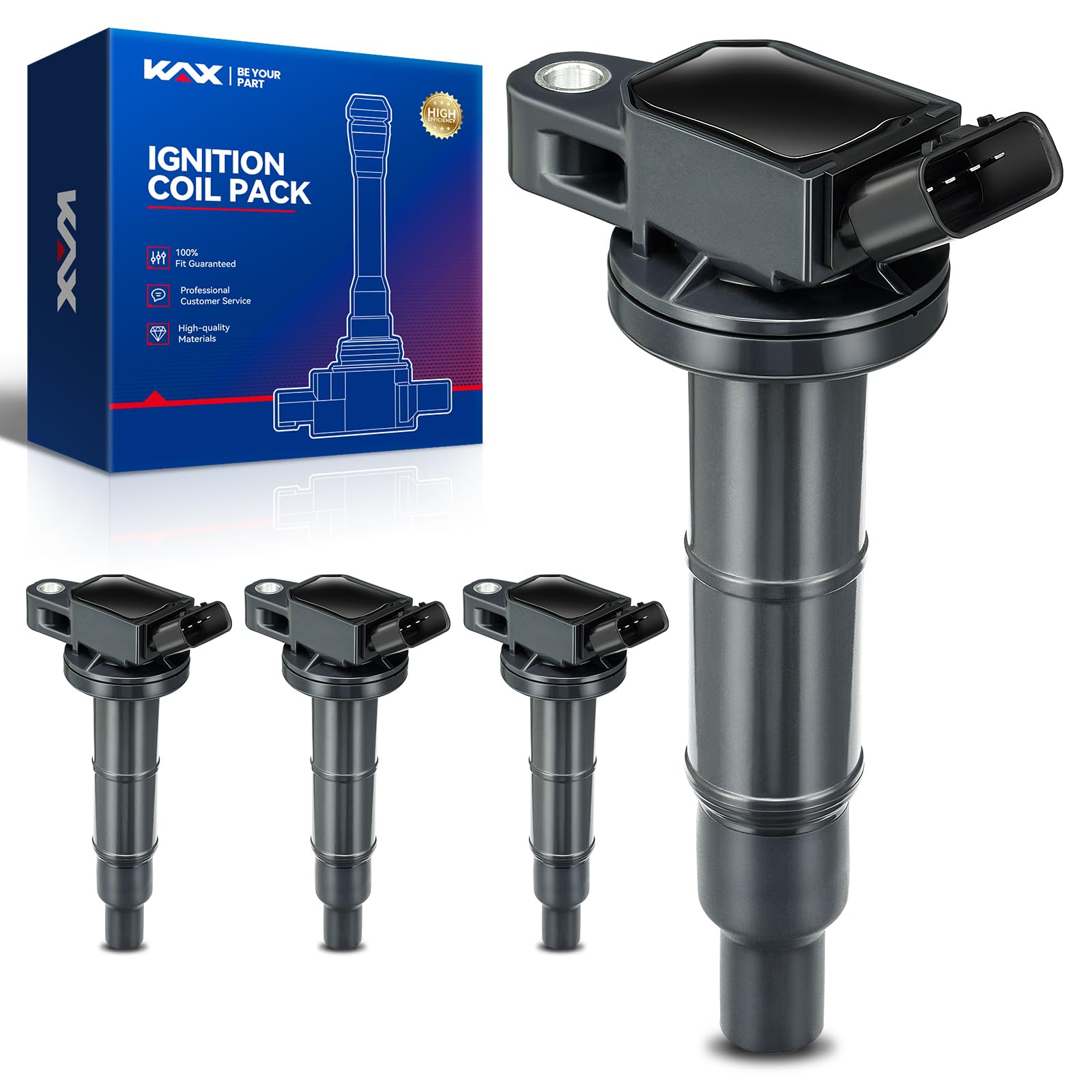 KAX UF333 Ignition Coil 4 Packs Fit for 2.4 Camry 2002-2011, RAV4 2001-2008, xB 2010-2015, Highlander 2001-2007, Matrix 2009-201