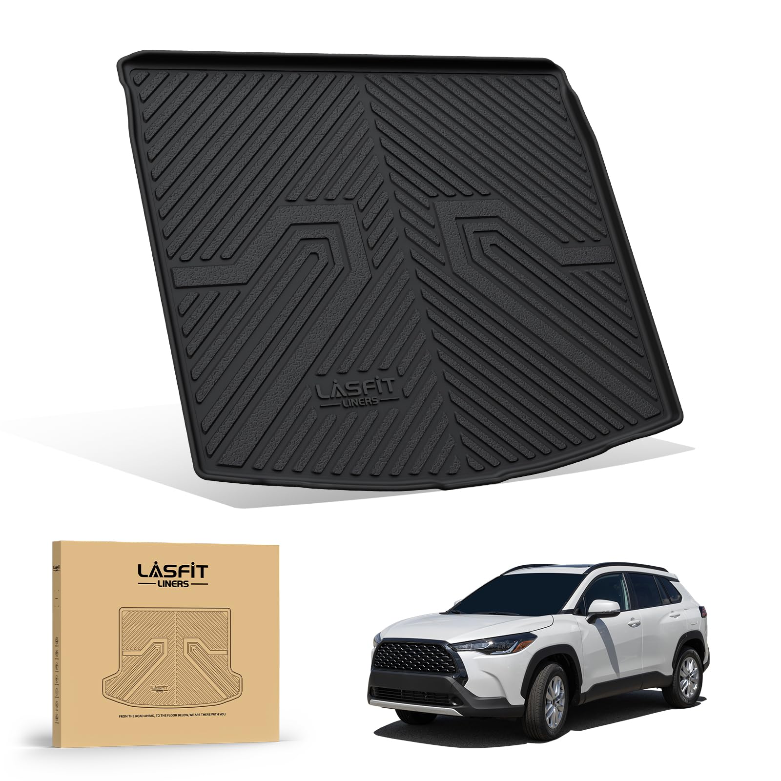 LASFIT Cargo Mat for Toyota Corolla Cross 2022-2025(Fit AWD Not Fit FWD), Custom Fit All-Weather TPE Rubber Trunk Mat for Toyota