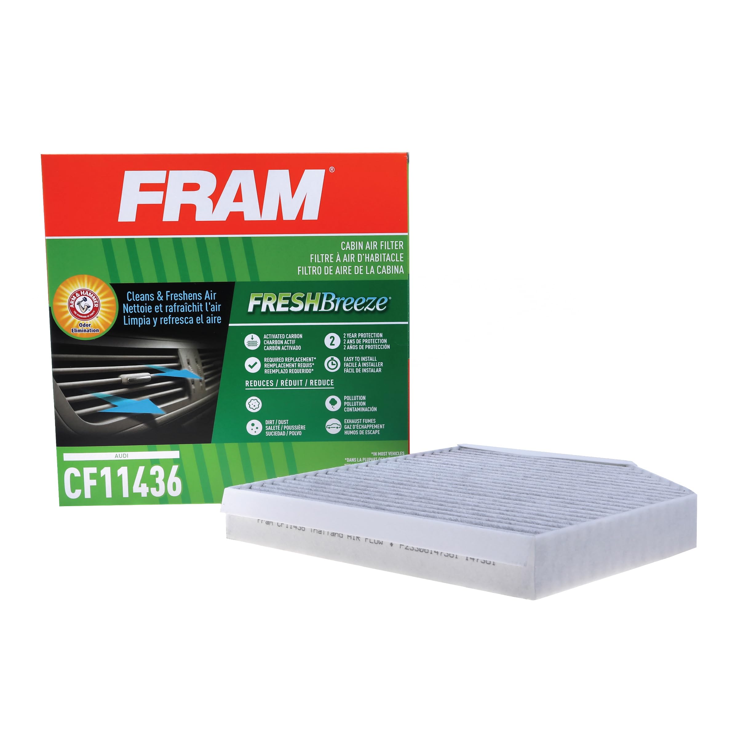 Fram Fresh Breeze Cabin Air Filter With Arm & Hammer Baking Soda, Cf11436 For Audi Vehicles