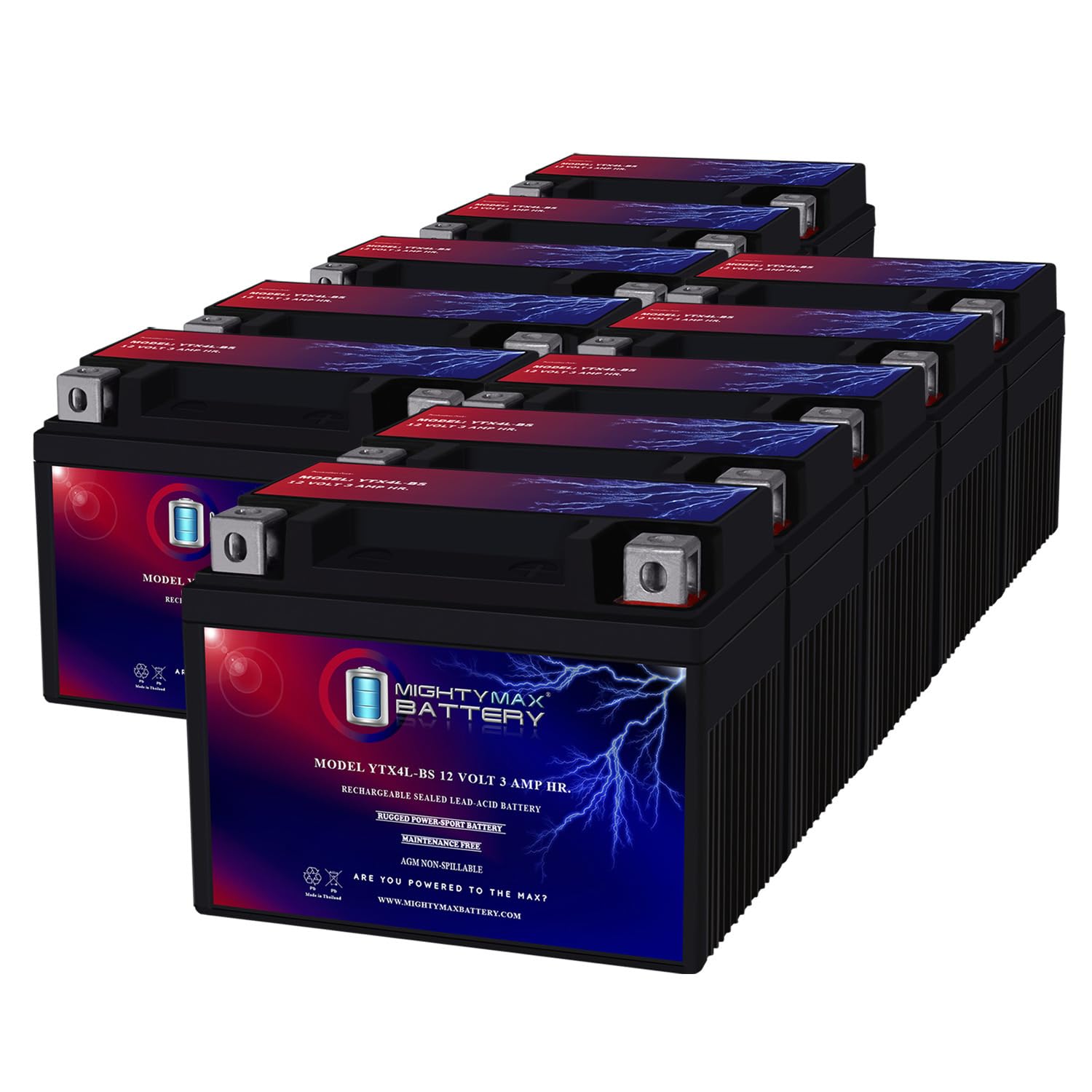 Mighty Max Battery Ytx4L-Bs 12V 3Ah Replacement Battery Compatible With E-Ton Axl, Txl, Nxl, Rxl 50 And 90Cc 99-03 - 10 Pack