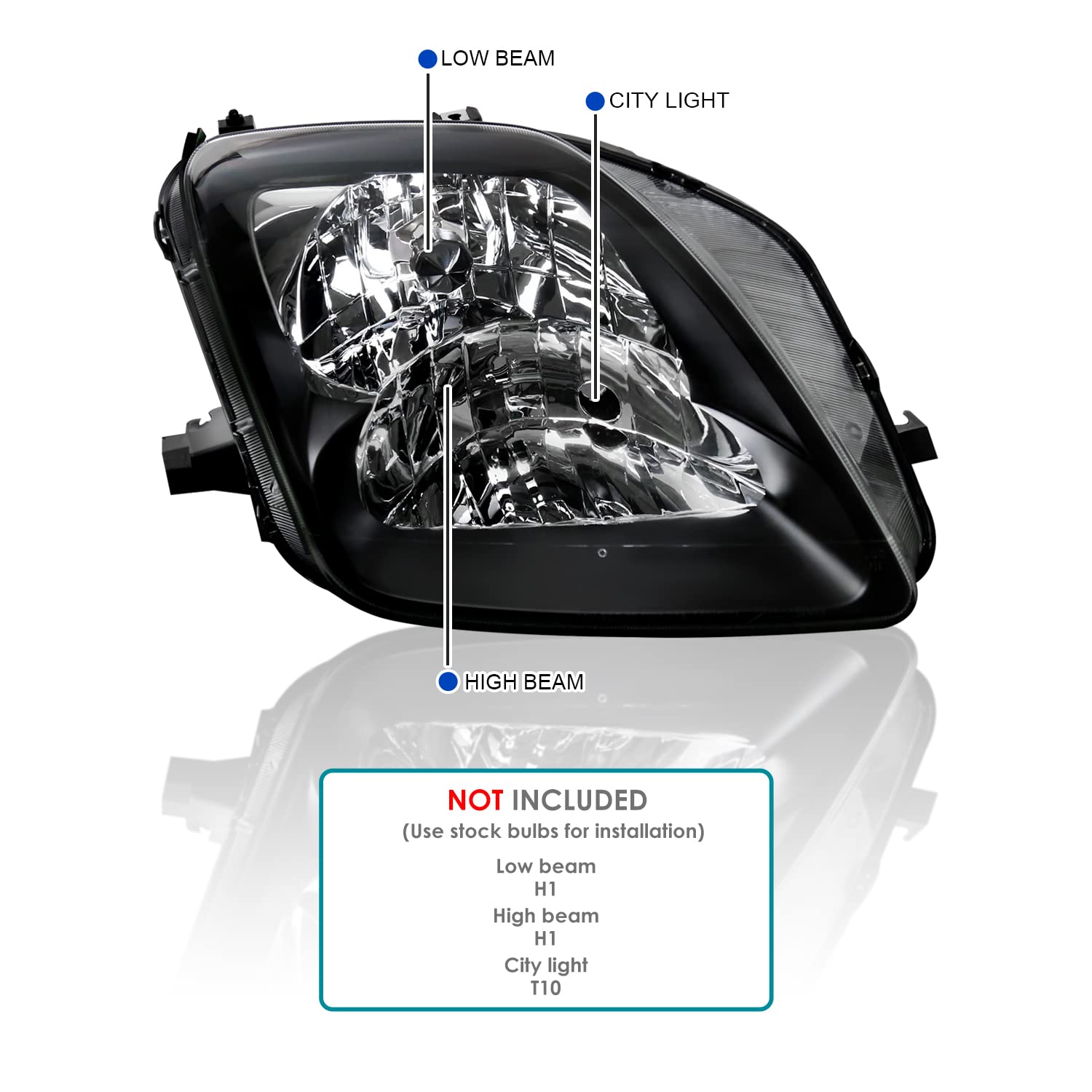 Spec-D Tuning Black Bezel Headlights Compatible With 1997-2001 Honda Prelude L+R Pair Head Light Lamp Assembly
