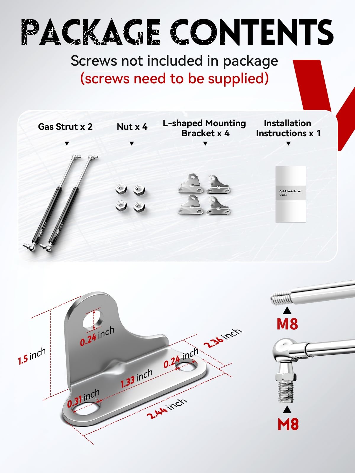 Vepagoo Gas Struts 20 Inch 250Lb/1112N Shock With Mounting Brackets, Rv Bed Storage Door Lift Kit, Heavy Lid Duty Support Spring