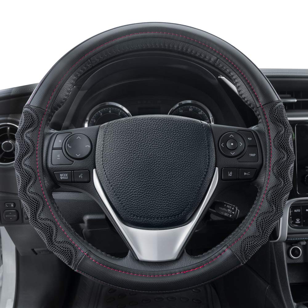 Motor Trend MaxGrip Black Steering Wheel Cover, Standard 15 inch Size, Advanced Breathable Traction Grip, Car Steering Wheel Cov