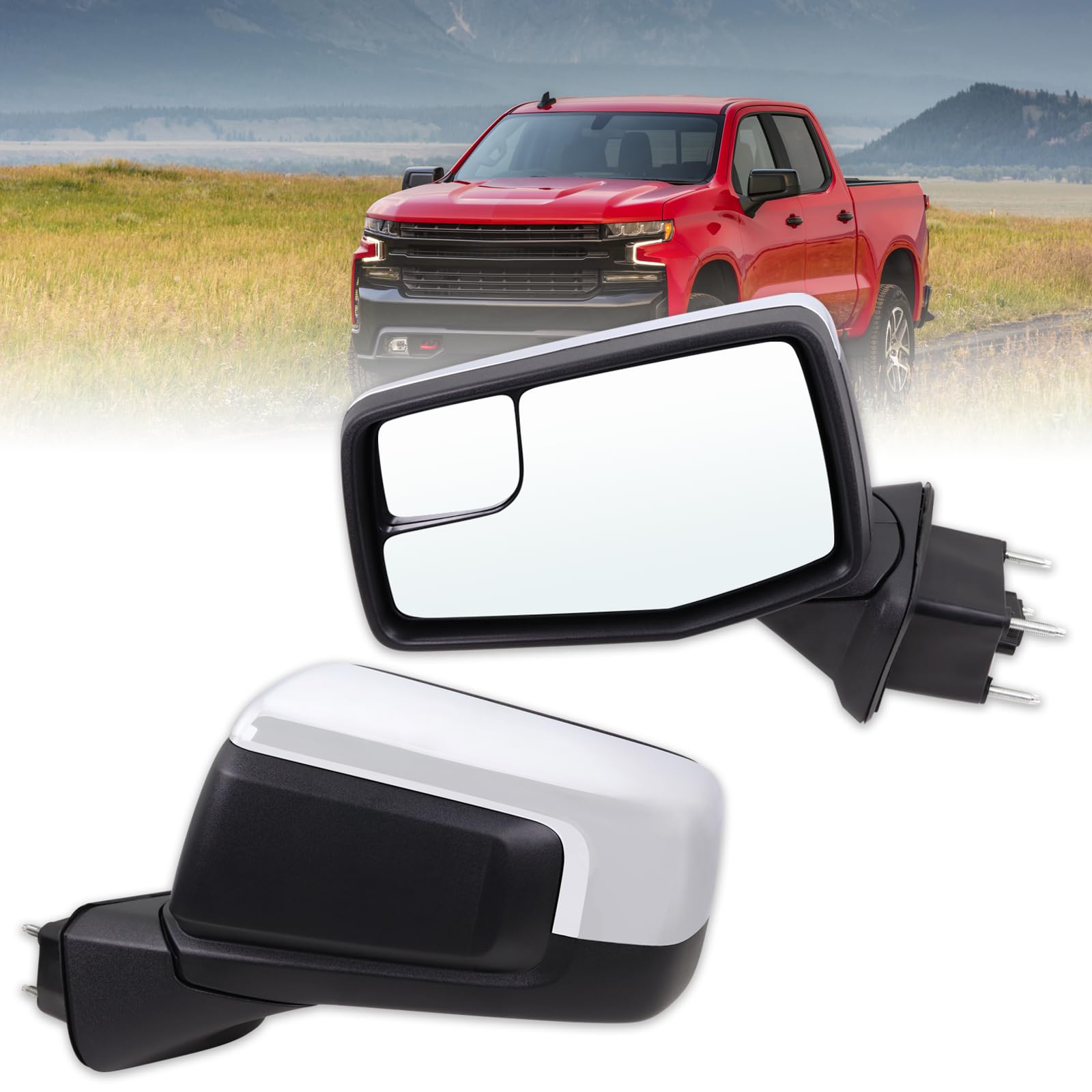 Lqito Left Driver Side Mirror Compatible With 2019-2025 Chevy Silverado 1500 With Power Glass Manual Folding Non-Heated Chrome R