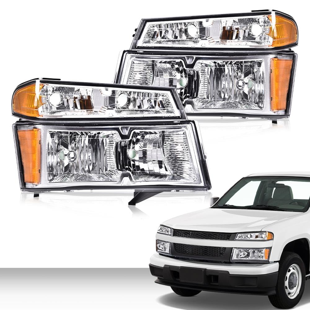 Cheda Headlights Compatible With 2004-2012 Gmc Canyon/Chevy Colorado Headlights Assembly Bumper Lights 4Pcs(Clear Lens Chrome Ho