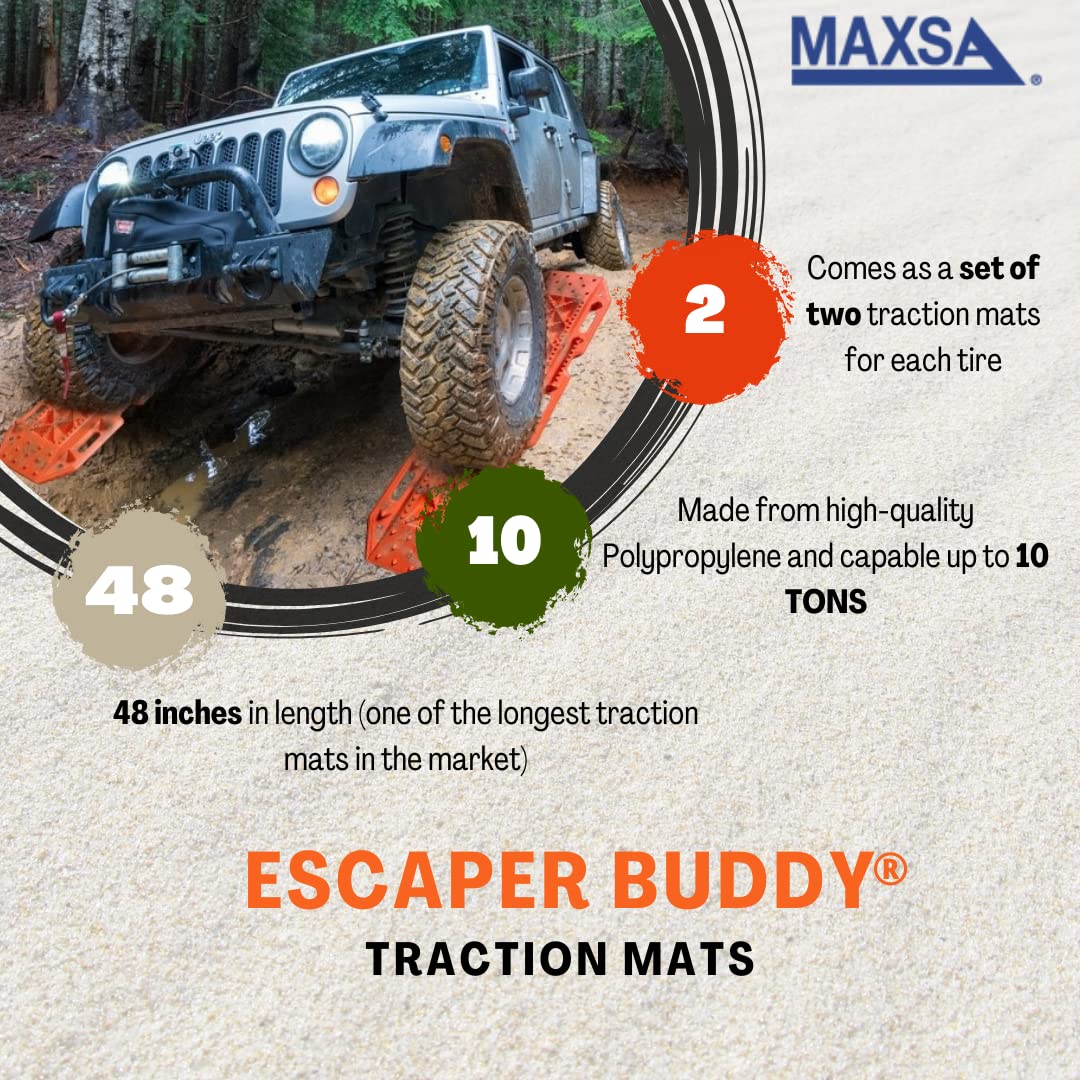 Maxsa 20333-Od Heavy-Duty Escaper Buddy Traction Mats For Off-Road Mud, Sand, & Snow Vehicle Extraction, Bendable, Unbreakable, Olive Drab, 2 Pack