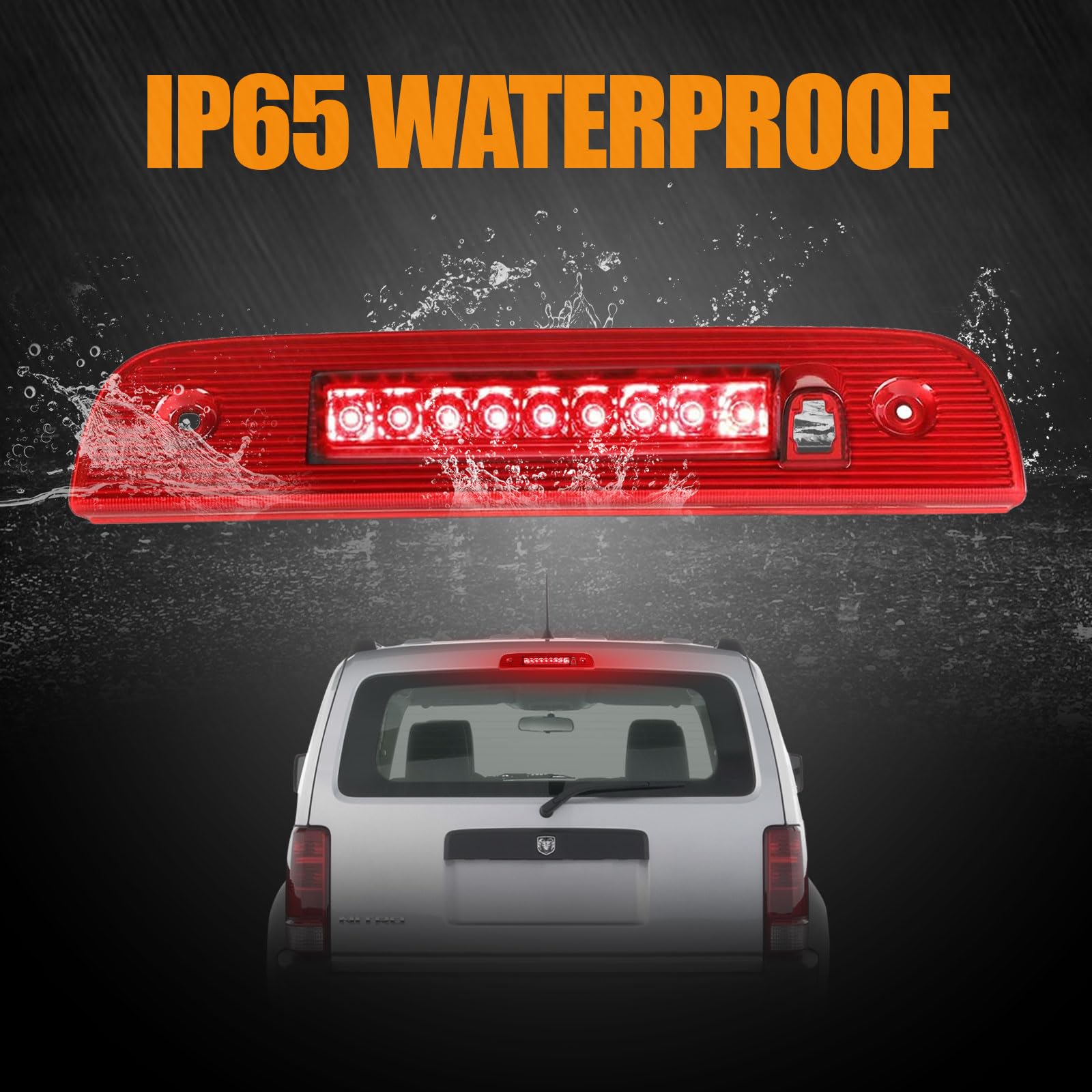 Cxdar Third 3Rd Brake Light Led For 2007-2012 Dodge Nitro, High Mount Rear Brake Lights Assembly For 07-12 Dodge Nitro, Waterpro