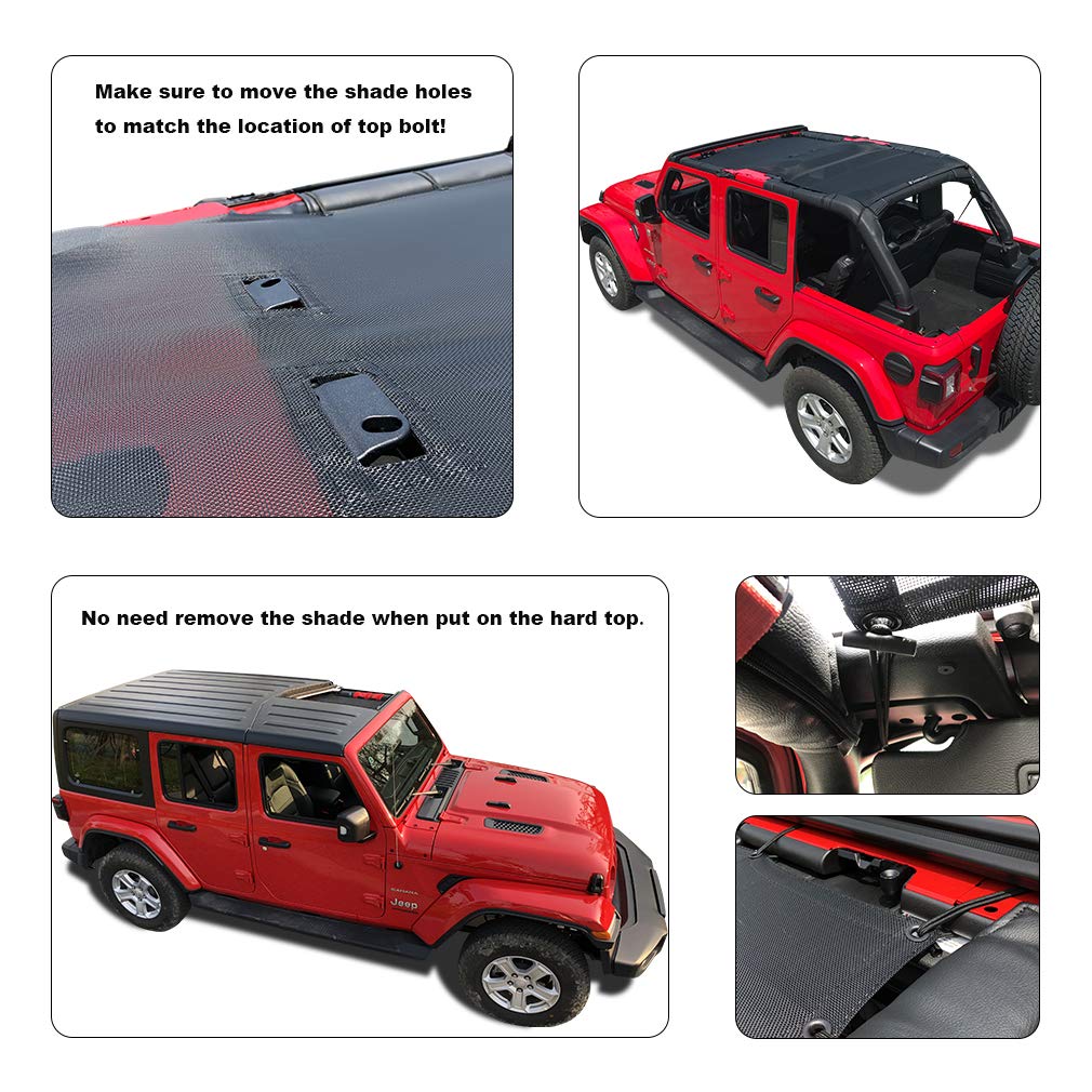 Shadeidea Sun Shade For Jeep Wrangler Jl Unlimited (2018-2023) 4 Door Front And Rear-Black Mesh Screen Sunshade Jlu Top Cover Uv
