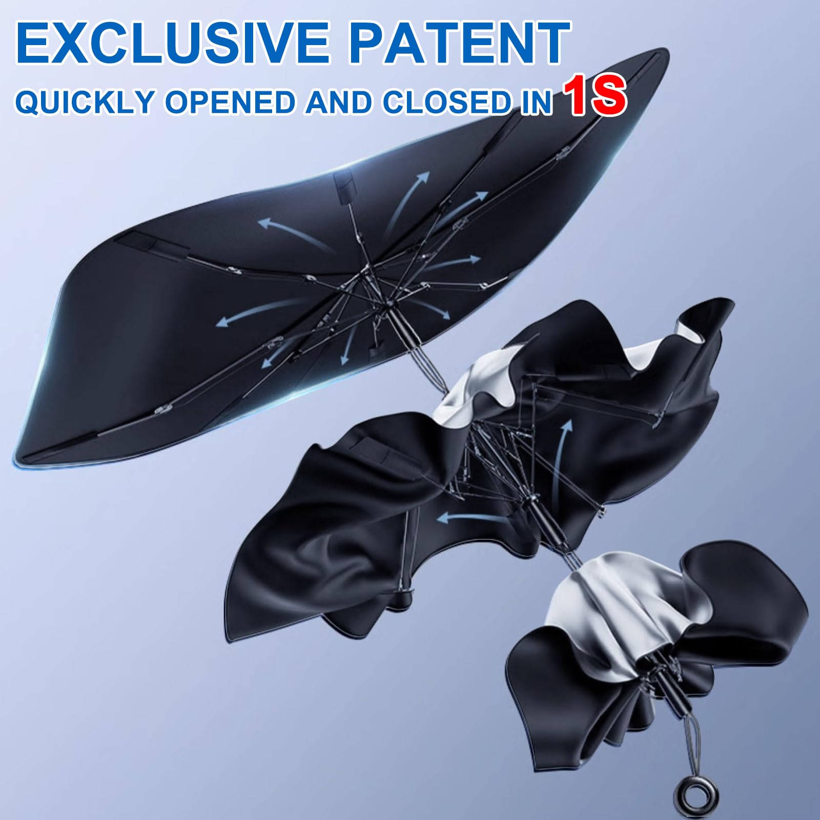 Windshield Sun Shade Umbrella - 5 Layer Ice Crystal Nano Coating UPF50+, Car Sunshades for Windshield with Scratch Resistant Dra