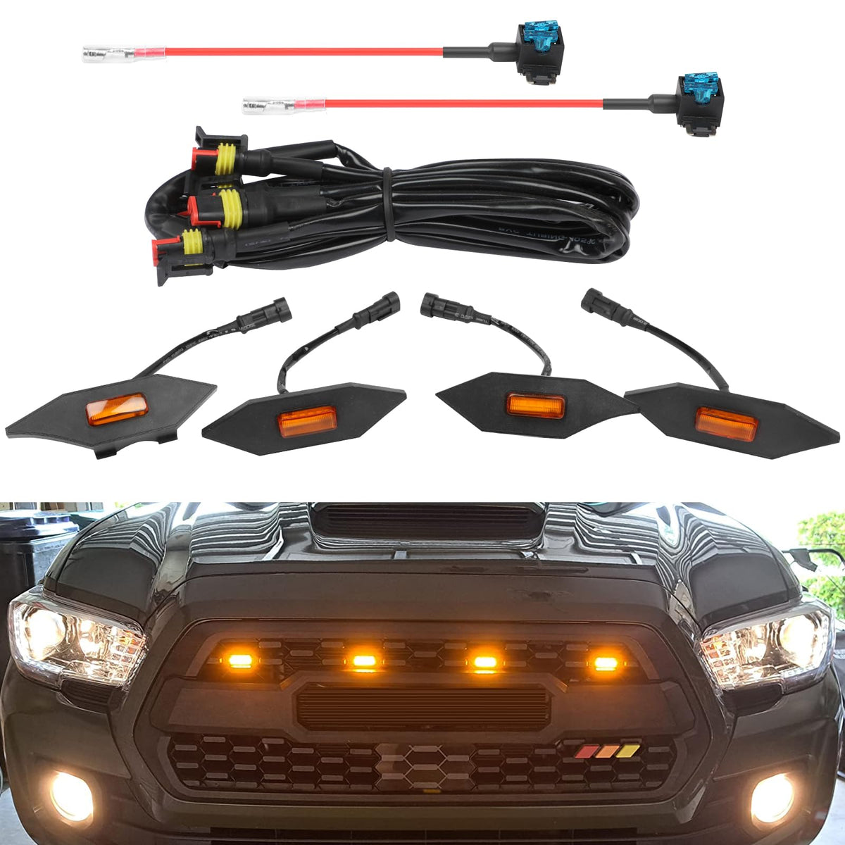 4PCS LED Grill Lights for Toyota Tacoma 2020-2023 TRD Pro Off Road Sport OEM Replacement Waterproof Raptor Style Grille Light Ki