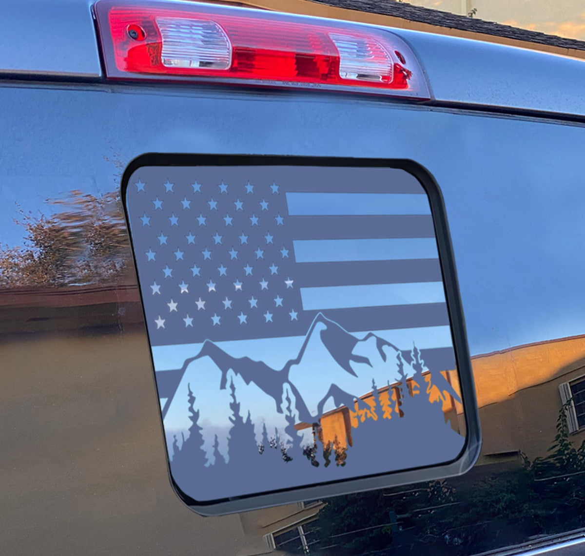 Xinghe For 2015-2023 F150, 2017-2022 F250 F350, Rear Middle Window American Flag Decals, Matte Black Usa Flag Decal For Truck Ba