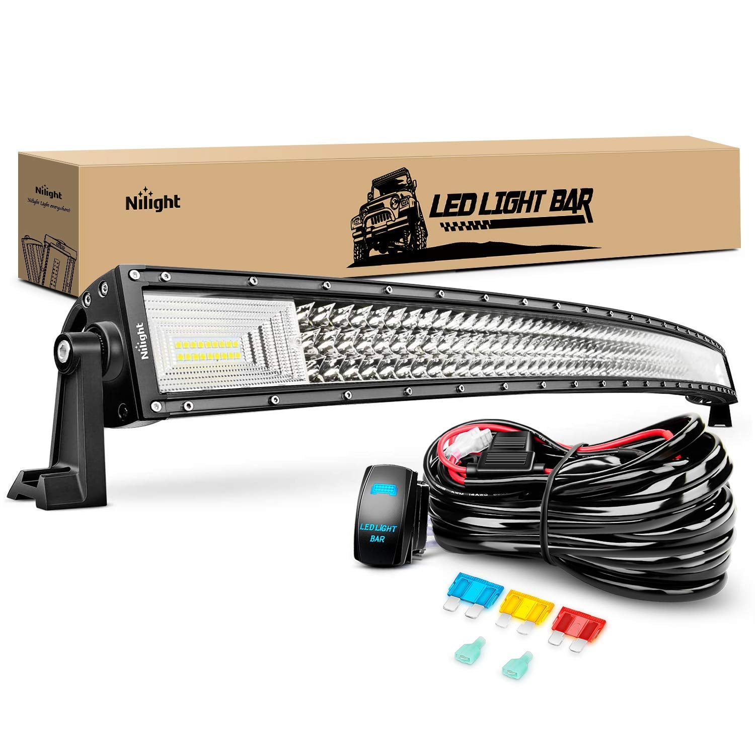Nilight Zh408 52Inch 783W Curved Triple Row Flood Spot Combo Beam Led Bar 78000Lm Driving Lights With 12Awg Heavy Duty 12V 5Pin