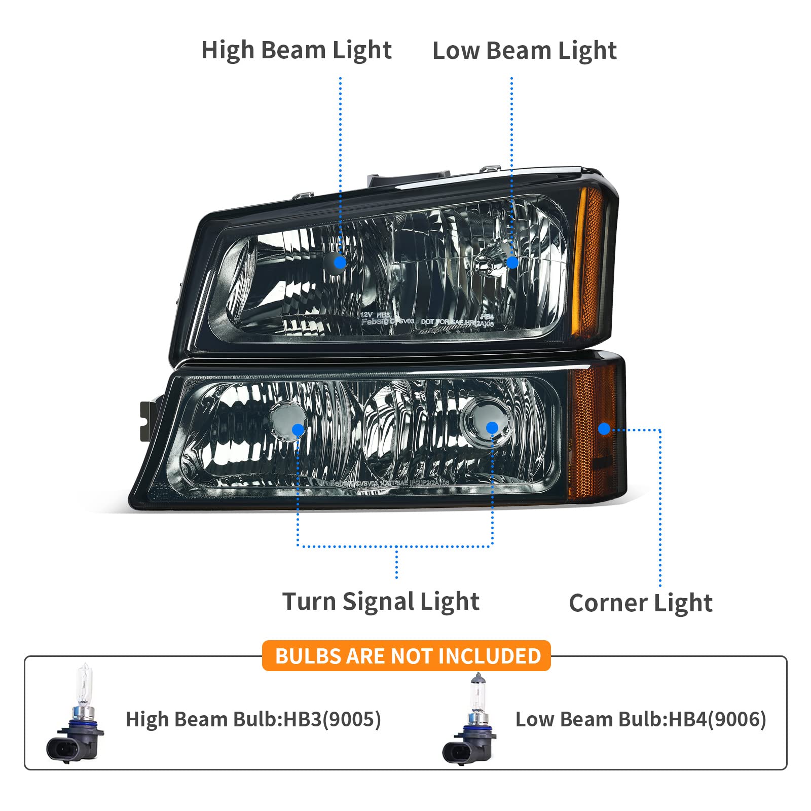 Dwvo Headlight Assembly Compatible With 2003 2004 2005 2006 Chevy Silverado 03 04 05 06 Chevrolet Avalanche Smoke Lens