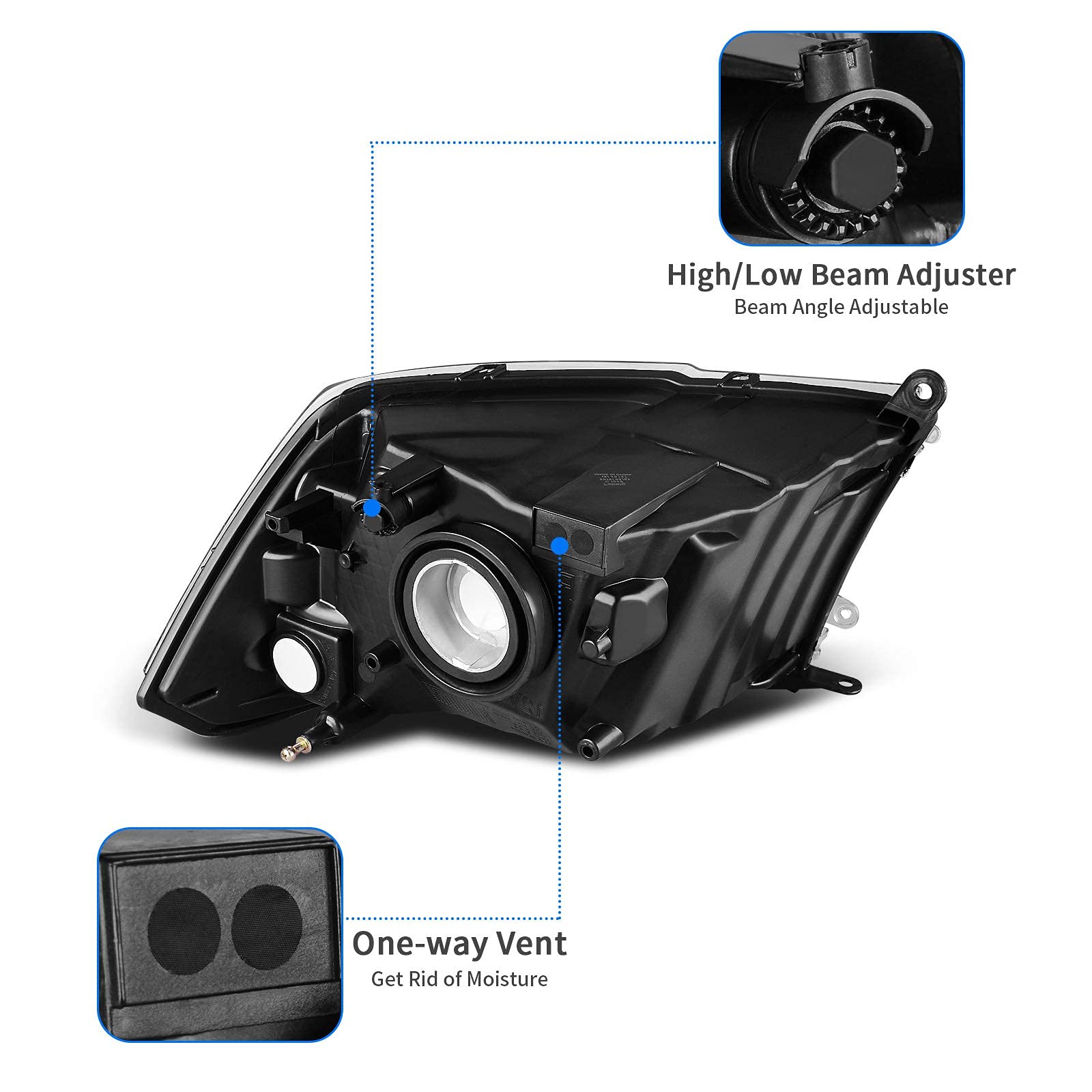 Dwvo Headlight Assembly Compatible With 09 10 11 12 Dodge Ram 1500 2500 3500 Pickup Replacement Headlamp Black Housing Headlamp