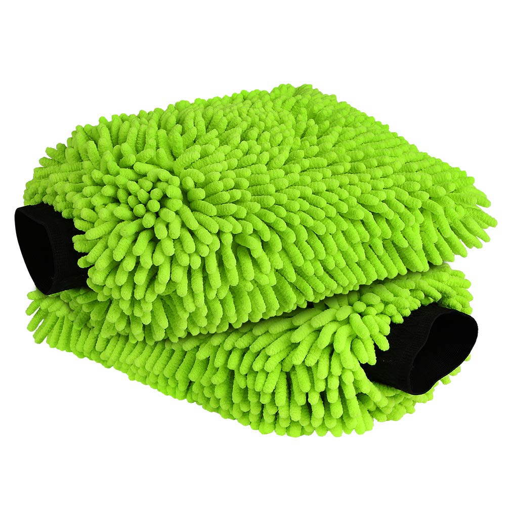 Aidea Car Wash Mitt Microfiber, 2Pk Scratch Free Lint-Free, Premium Chenille Microfiber Mitt Car Wash Brush, Green, Regular Size