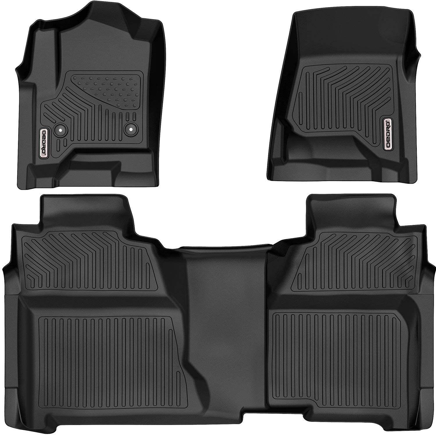 Oedro Floor Mats Fit 2014-2018 Chevy Silverado/Gmc Sierra 1500 Crew Cab, 2015-2019 Silverado/Sierra 2500 Hd/3500 Hd Crew Cab, Black Tpe All Weather 2 Row Floor Liner Set (Front & 2Nd Seat)