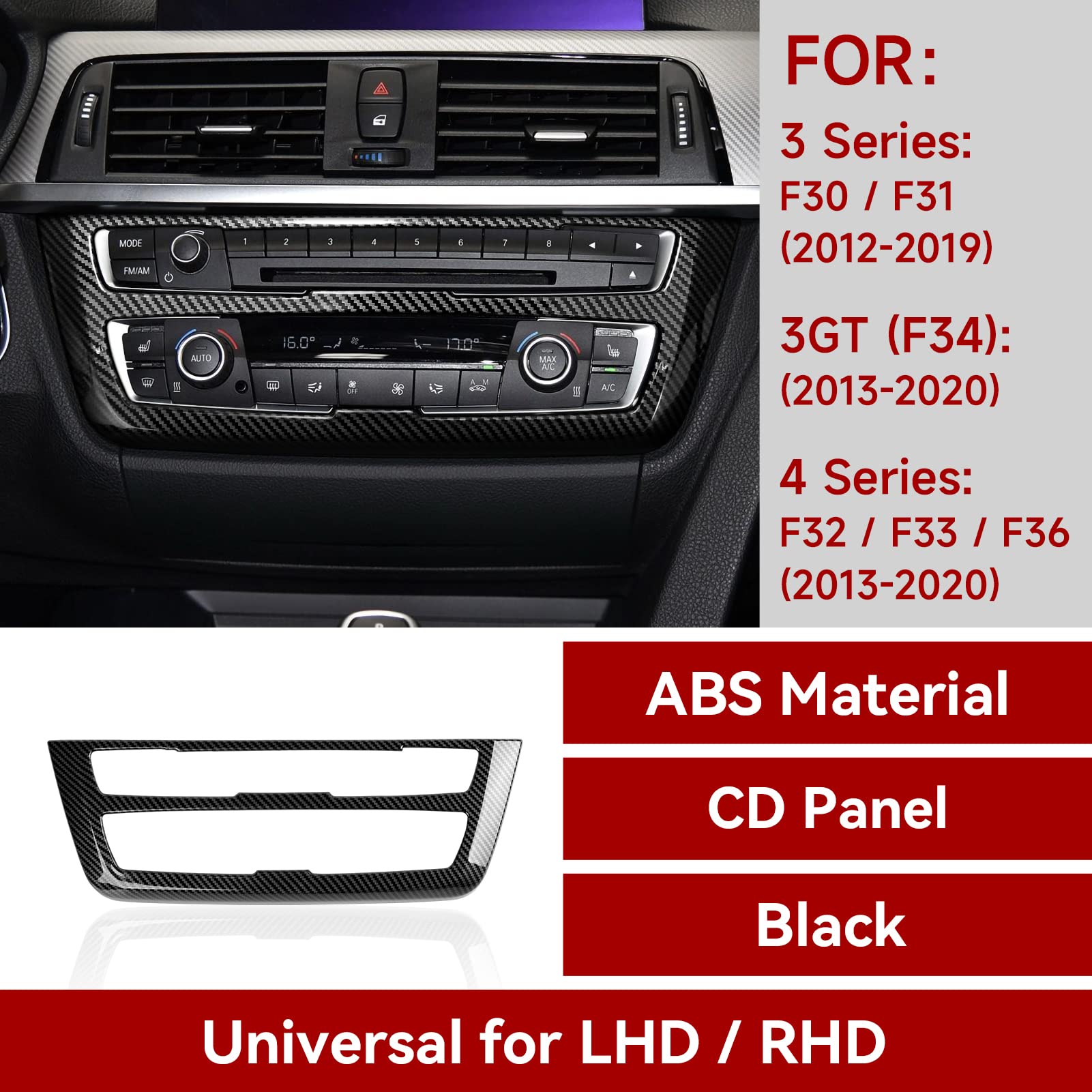 Car Sticker Decal Cd Panel Trim Carbon Color Abs Cover Compatible With Bmw F30 F31 F34 3Gt F32 F33 F36 2013 2014 2015 2016 2017 2018 2019 Accessories