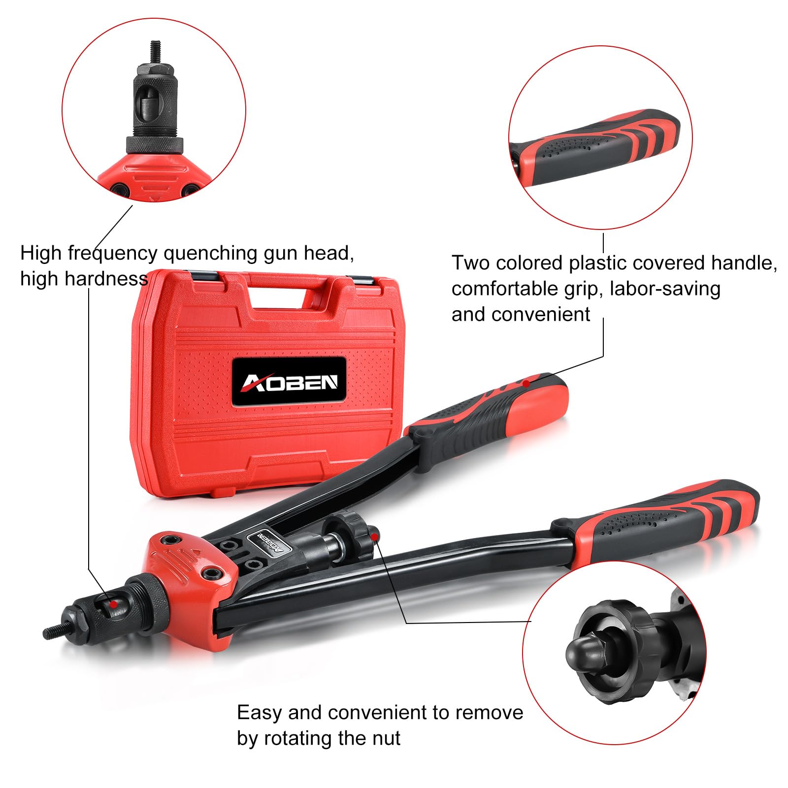Aoben 16 Rivet Nut Tool, Professional Hand Rivet Nut Setter Kit With 12 Interchangeable Metric & Sae Mandrels, 145Pcs Rivnuts And Rugged Carrying Case