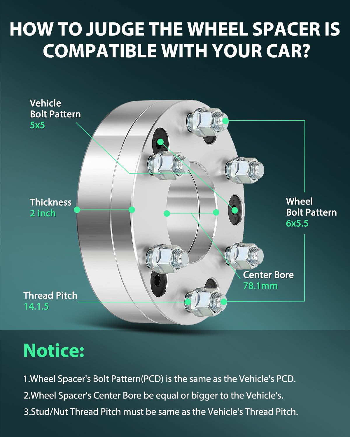 SCITOO 4X 5x5 to 6x5.5 Wheel Spacers Adapters 6 Lug 14x1.5 78.1mm 2 fits for 1979-1986 for C1500 1999-2014 for Grand for Chero