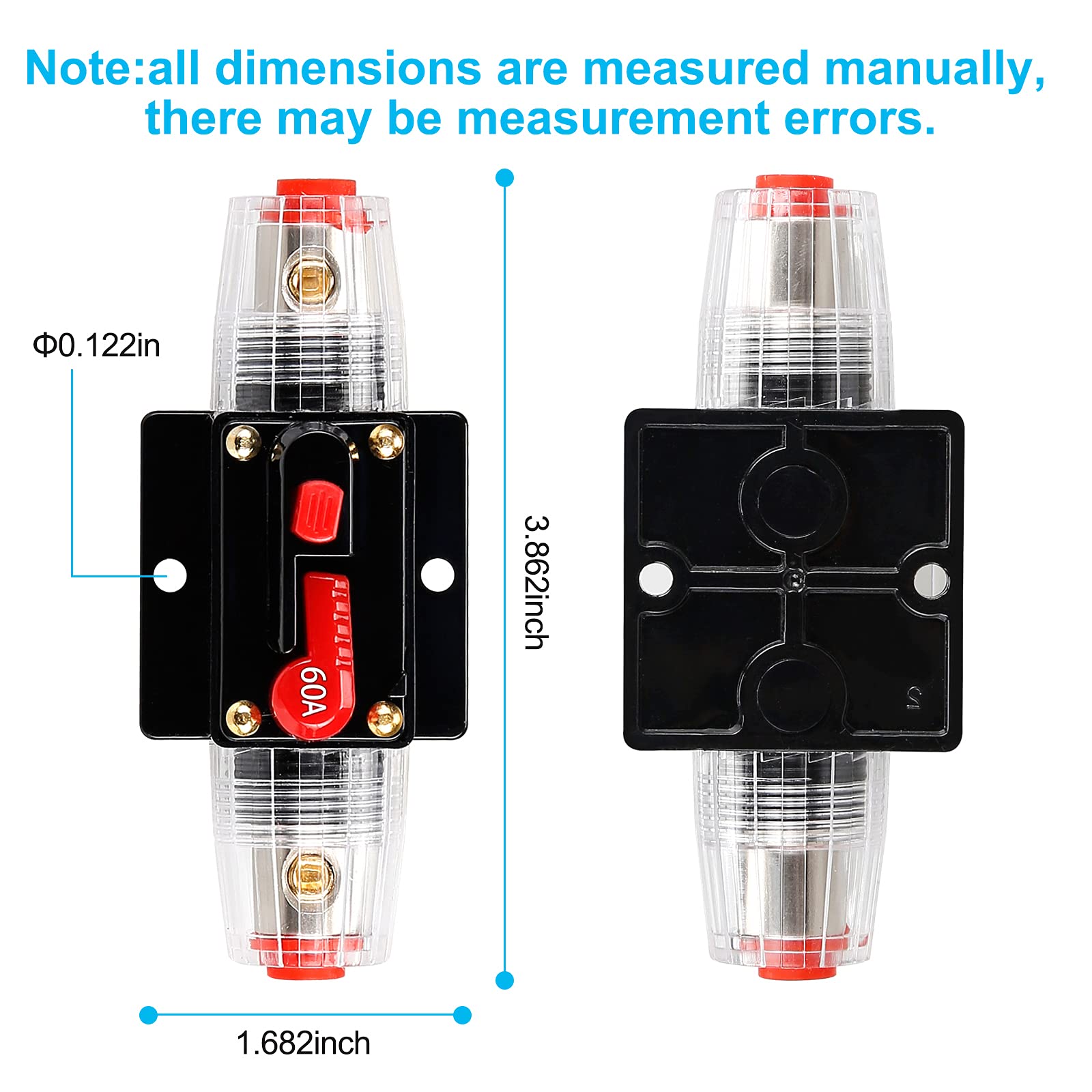 60 Amp 12V-24V Dc Fuse Holder,Audio Circuit Breaker,Auto Car Stereo Inline Fuse Holders, Manual Reset,For Car Audio Marine Boat