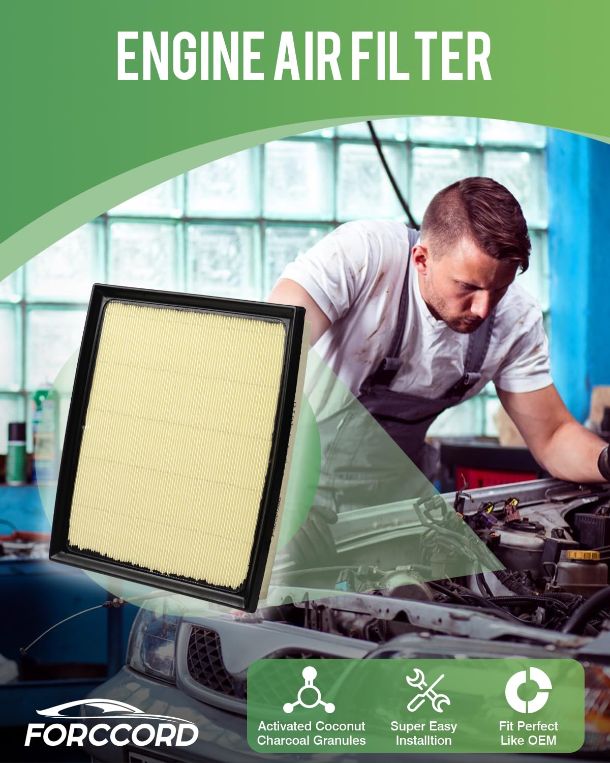 Forccord 2-Pack Engine Air Filter Fits for 2022 2023 2024 Toyota Tundra 3.4L / 2023-2025 Sequoia 3.4L Air Filter Replacement 178