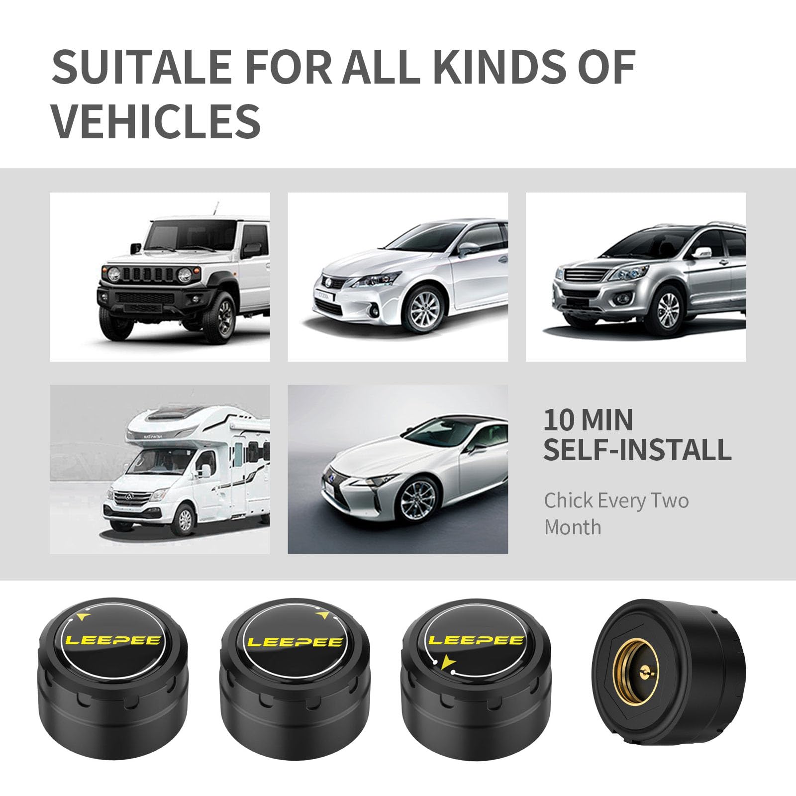LEEPEE Tire Pressure Monitoring System, 5 Alarm Modes, with 4 External Sensors TPMS, Support iOS and Android, Real-time Displays