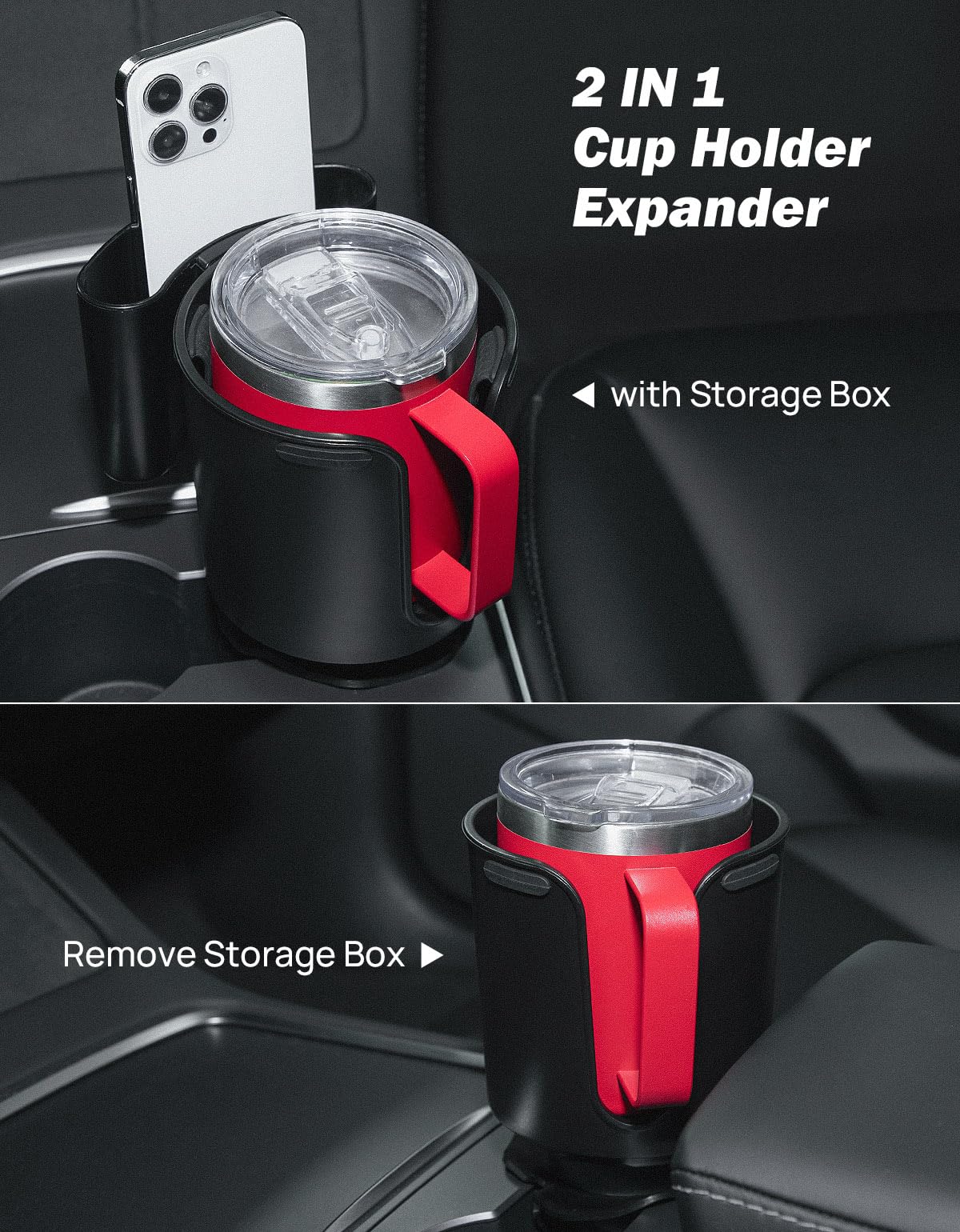 Joytutus Cup Holder Extender For Car With Phone Holder, 2 In 1 Cup Holder Expander For Car, Universal Car Cup Holder Fit For Yet
