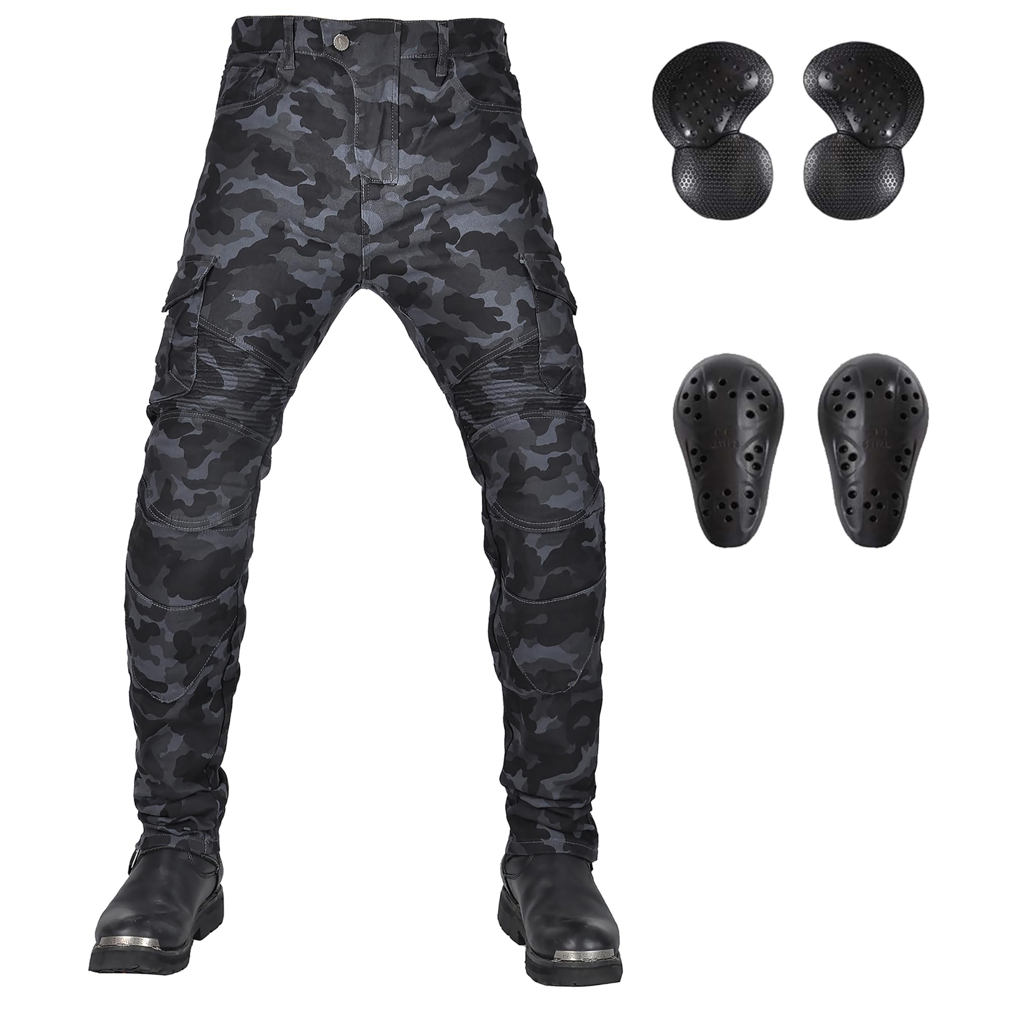 LOMENG Motorcycle Pants Motorbike Riding Denim Jeans Biker Motocross Pants with CE Removable Armored for Men Blue Camouflage M