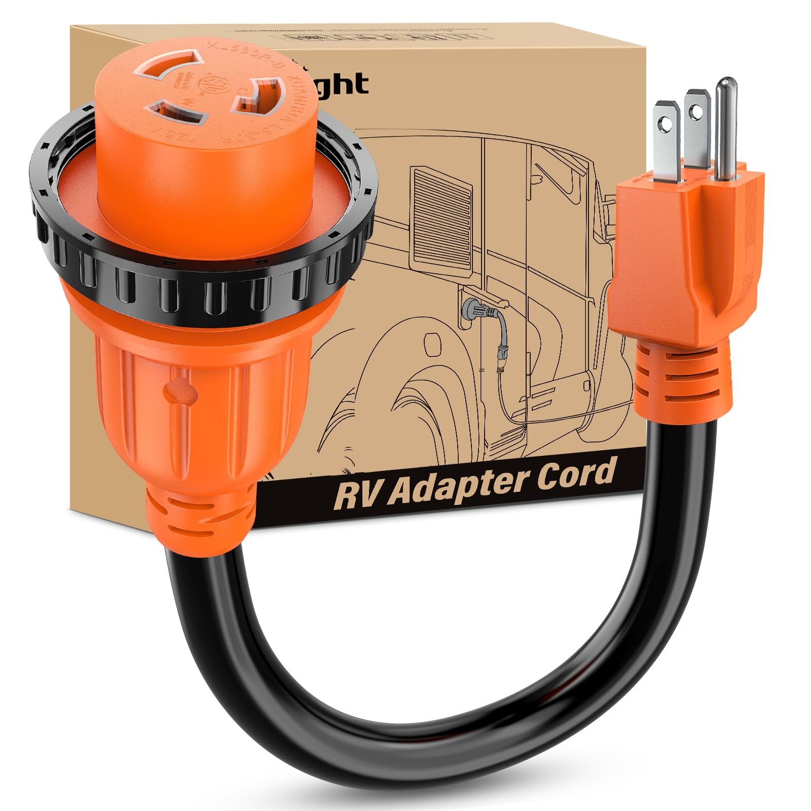 Nilight Rv Locking Adapter Cord 15 Amp To 30 Amp Pure Copper Heavy Duty 10 Gauge Wire Etl Listed 5-15P To L5-30R 15M/30F Weather