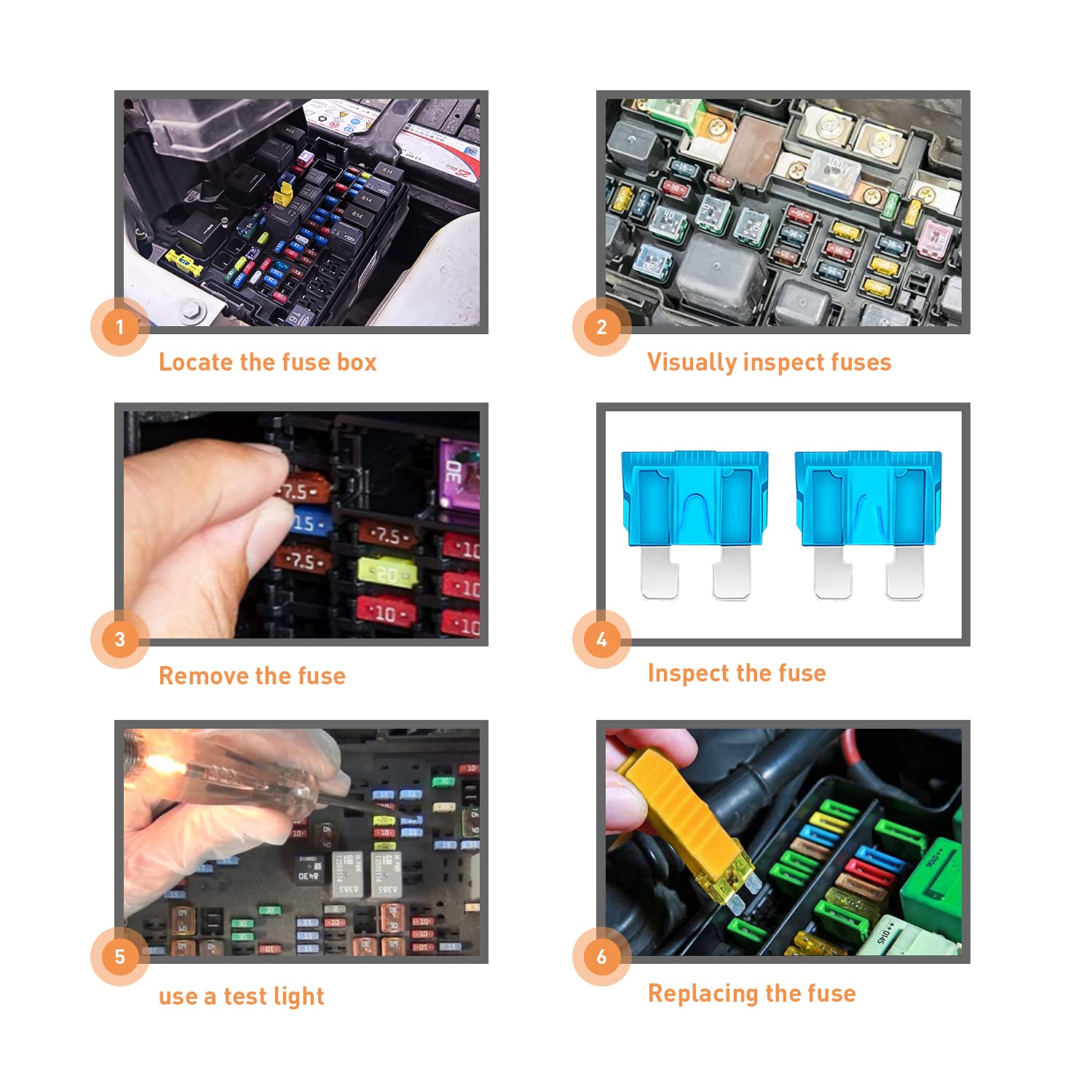 Nilight - 50016R 120 Pcs Standard Fuse Assortment Kit - 5, 7.5, 10, 15, 20, 25, 30 Amp - Regular Apr/Ato (Open)/Atc Blade Fuses