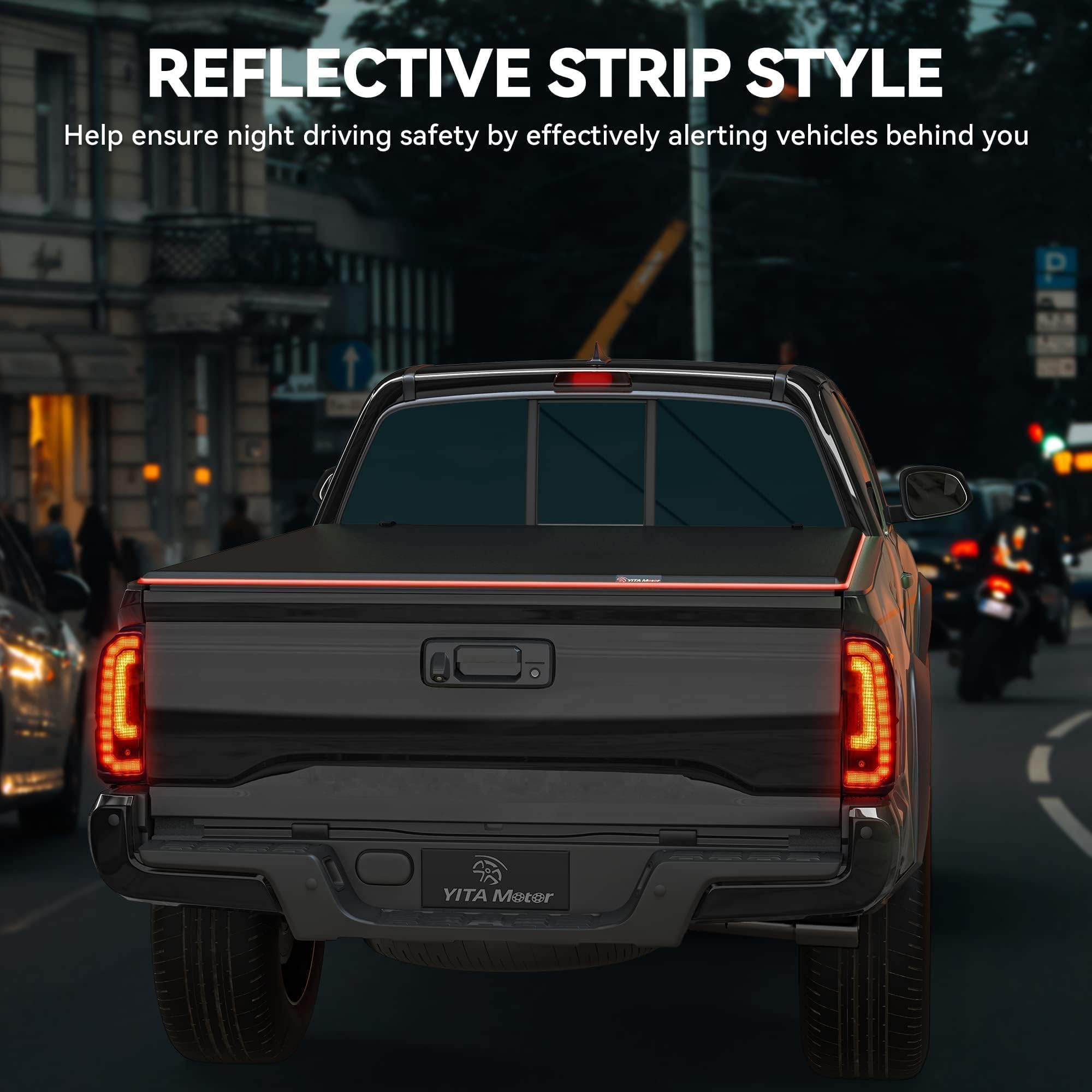 Yitamotor Soft Tri-Fold Truck Bed Tonneau Cover Compatible With 2005-2025 Nissan Frontier(No M  Xico) 5Ft Bed, Reflective Strip