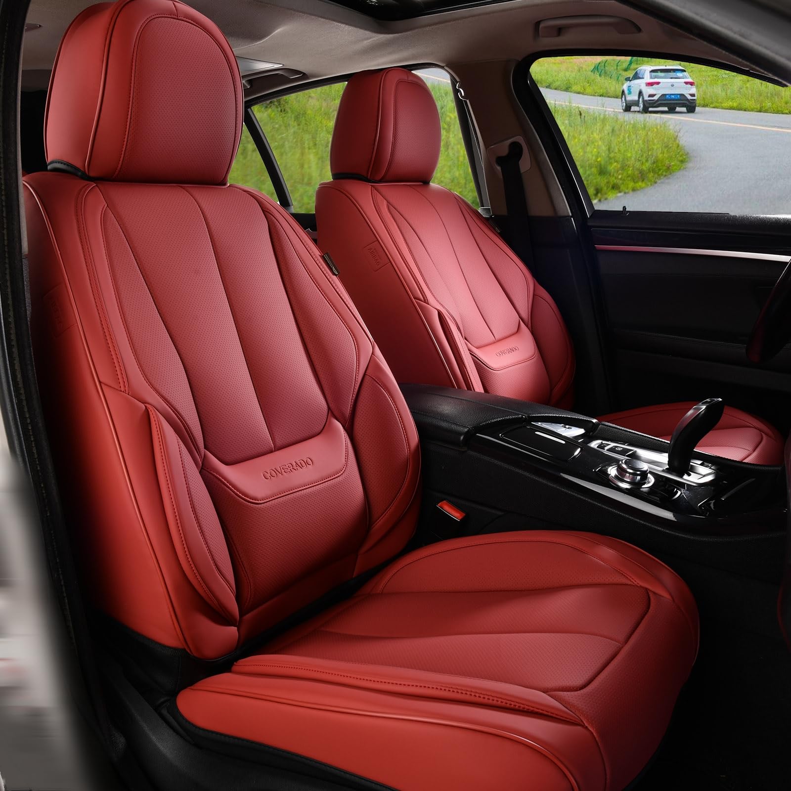 Coverado Car Seat Covers Full Set, Seat Covers For Cars, Red Car Seat Cover, Car Seat Protector Waterproof, Nappa Leather Car Se