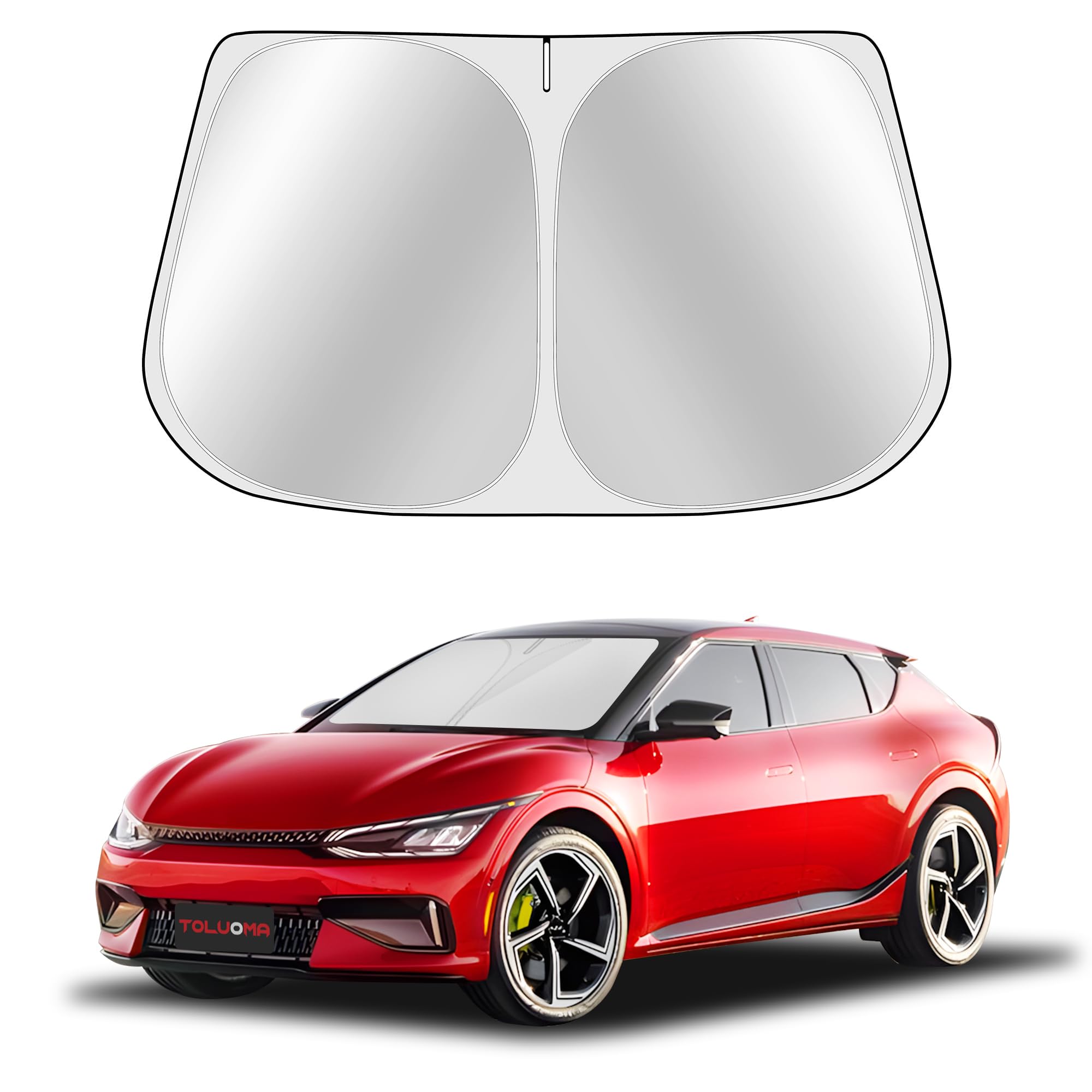 Toluoma Custom Fit Windshield Sun Shade For Kia Ev6 2022-2025 - Full Coverage, 210T Reflective Fabric, Double-Layer Design - Blo