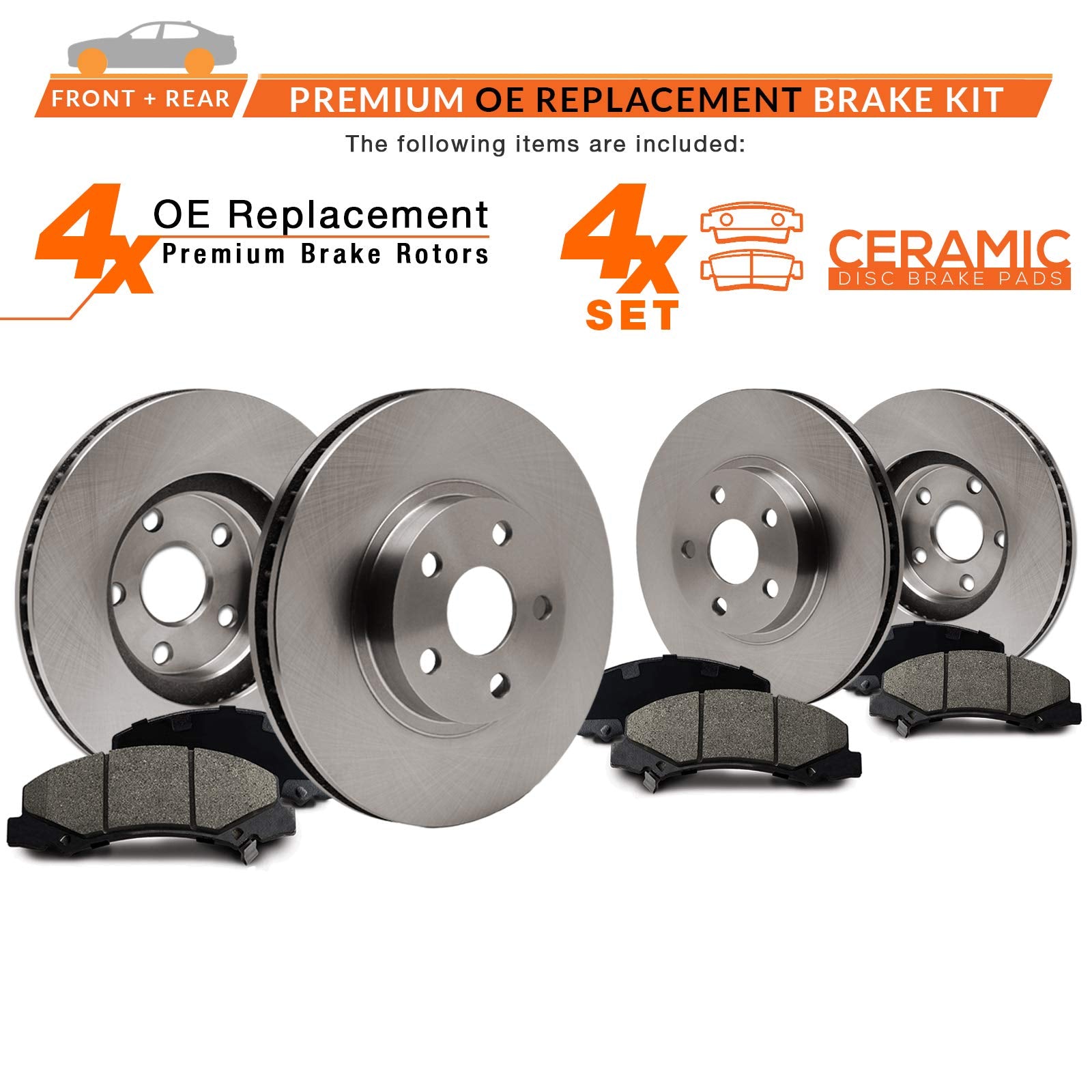[Front + Rear] Max Brakes Premium Oe Rotors With Carbon Ceramic Pads Kt188743-3