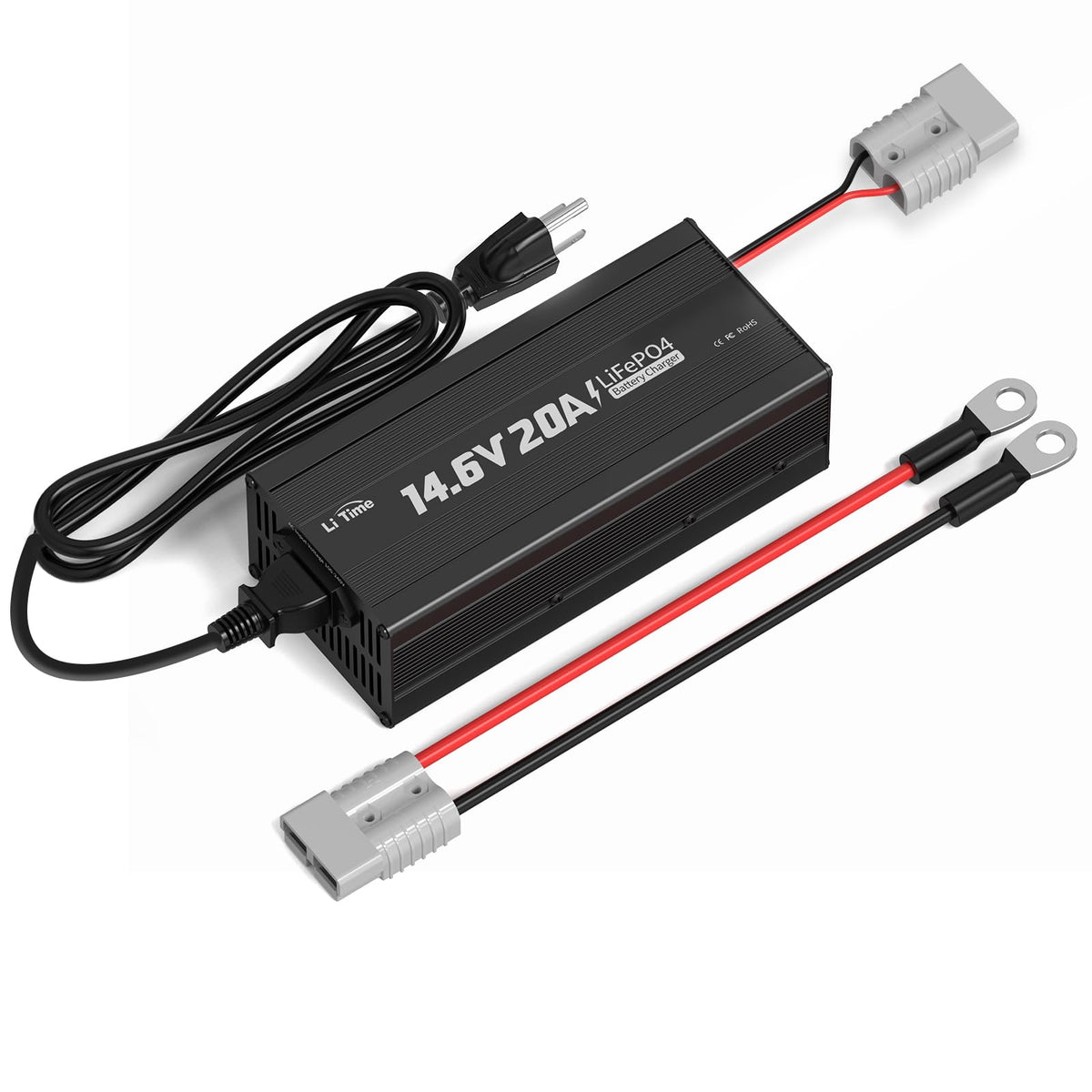 LiTime 12V 20A Lithium Battery Charger 14.6V LiFePO4 Battery Charger AC-DC Smart Charger with Anderson Connector LED Indicator S