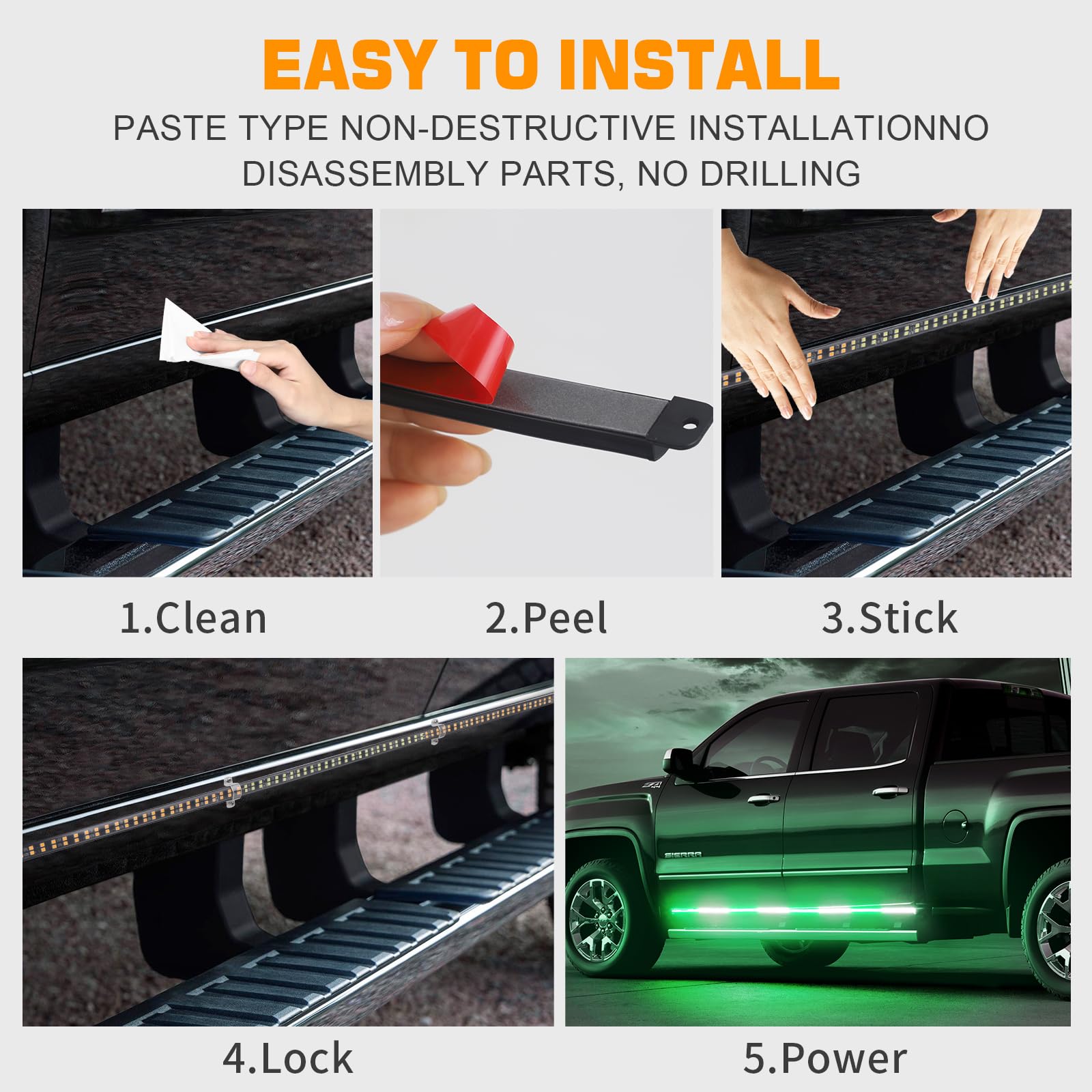 Xridonsen 2Pcs 70 Inch Truck Green White Emergency Lights Strip 864 Led Running Board Strobe Lights Bar Firefighter Lights Flash