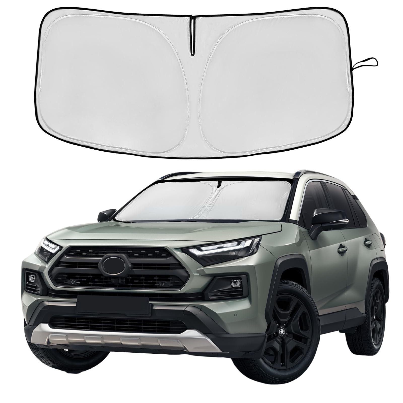Windshield Sun Shade For Toyota Rav4 2019-2025 Double Layer 240T Front Window Shade Custom Fit Sun Visor Foldable Shade Blocks U