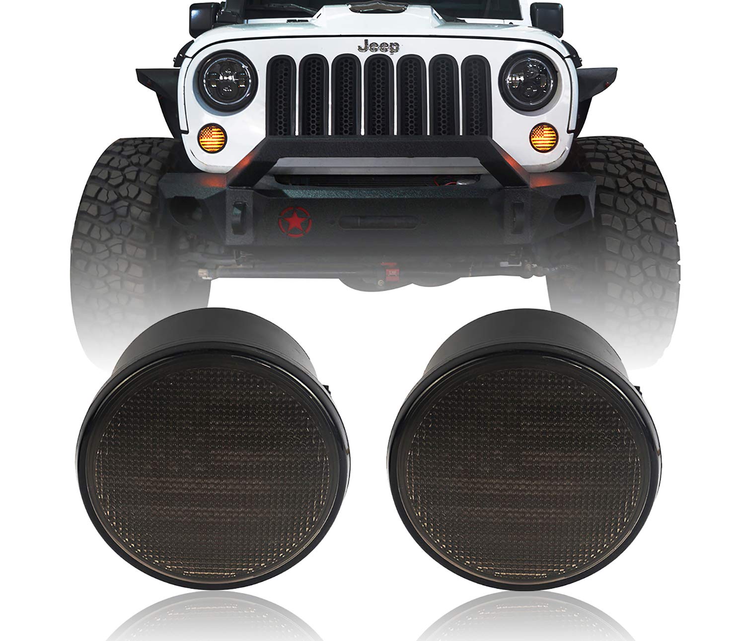 V8 God Turn Signal Front Lights Smoked Amber Led Indicator Blinker For Jeep Wrangler Jk & Unlimited 2007-2018 - Us Flag