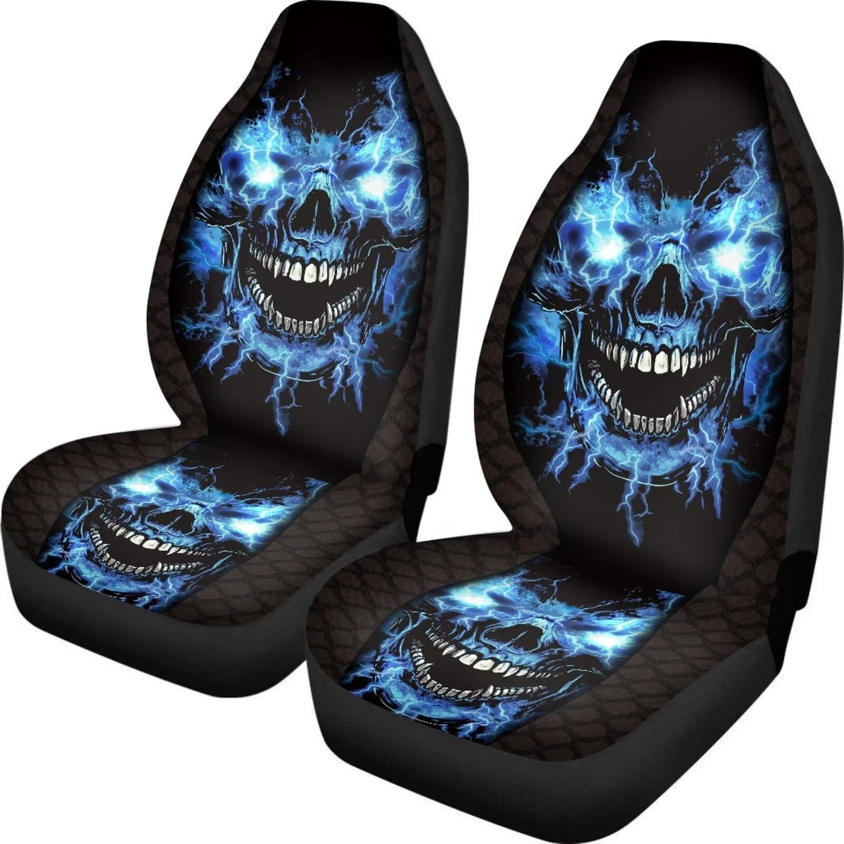 Buybai Funny Skull Print In Blue Car Seat Covers 2 Pcs Bucket Saddle Hard-Wearing Seat Covers For Cars Full Set Auto Accessories